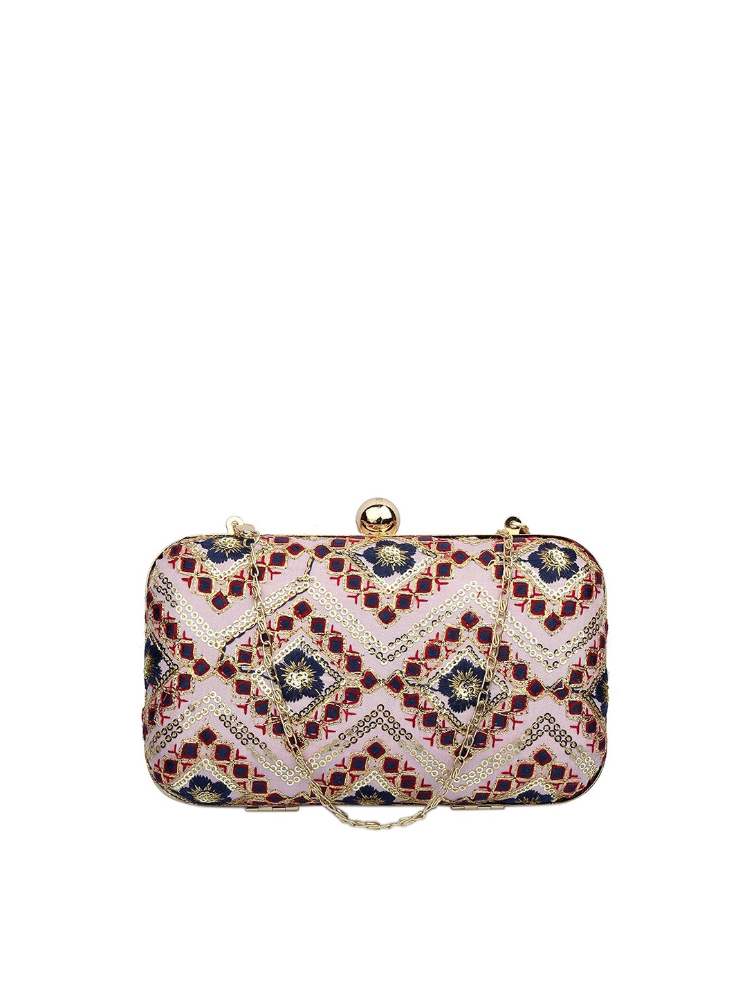 

Style SHOES Pink & Red Embroidered Box Clutch