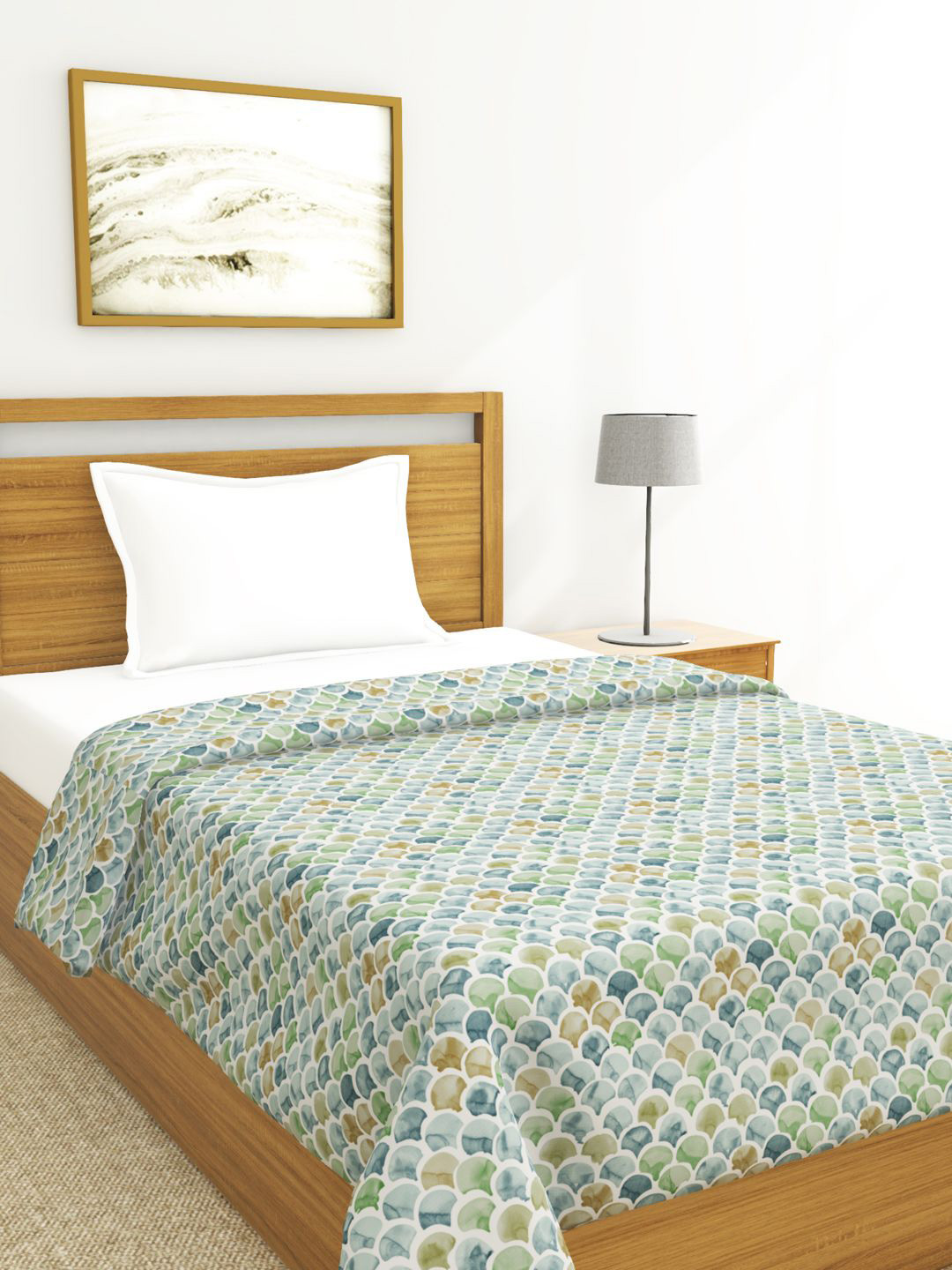 

BIANCA Blue & White AC Room 150 GSM Cotton Single Bed Quilt