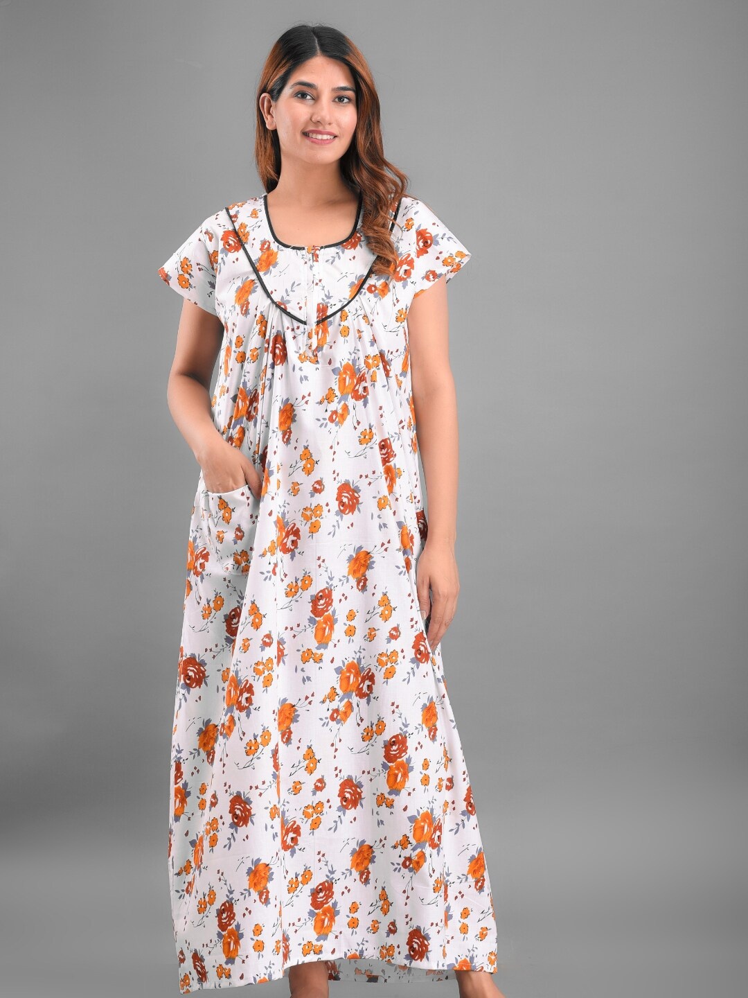 

Apratim White Printed Maxi Nightdress