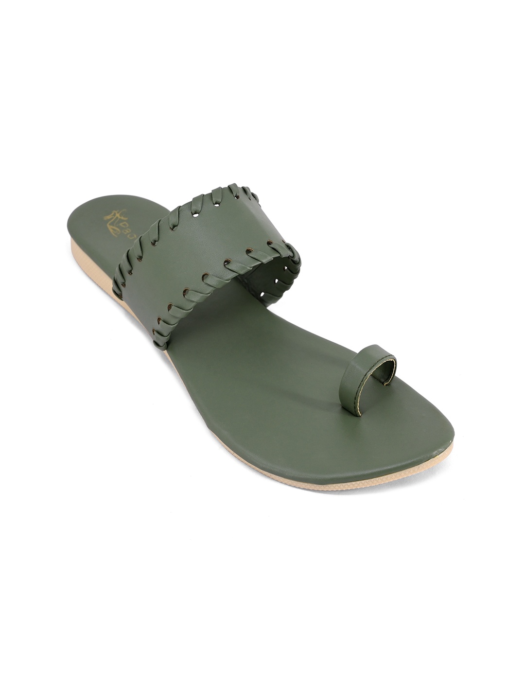 

Padvesh Women Olive Green Embellished One Toe Flats
