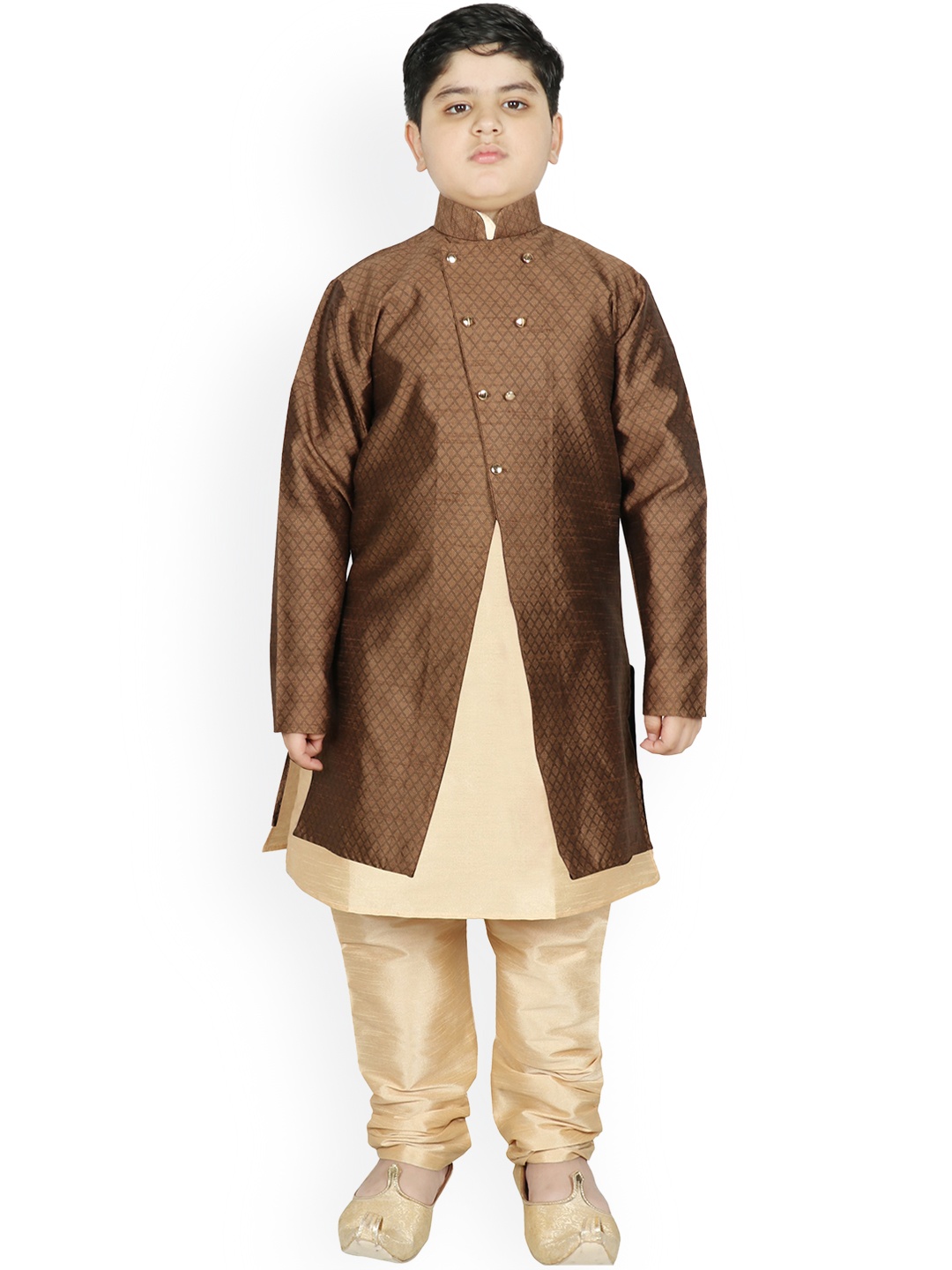 

SG YUVRAJ Boys Brown Raw Silk Kurta with Pyjamas & Jacket