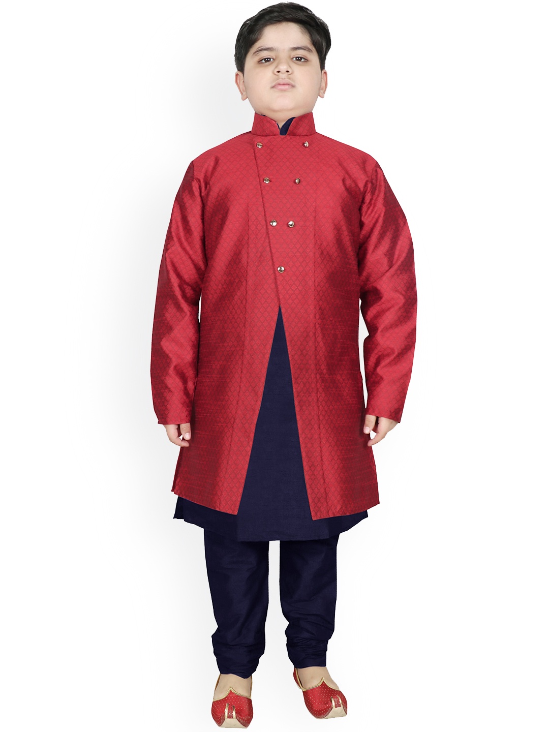 

SG YUVRAJ Boys Maroon & Blue Raw Silk Kurta with Churidar