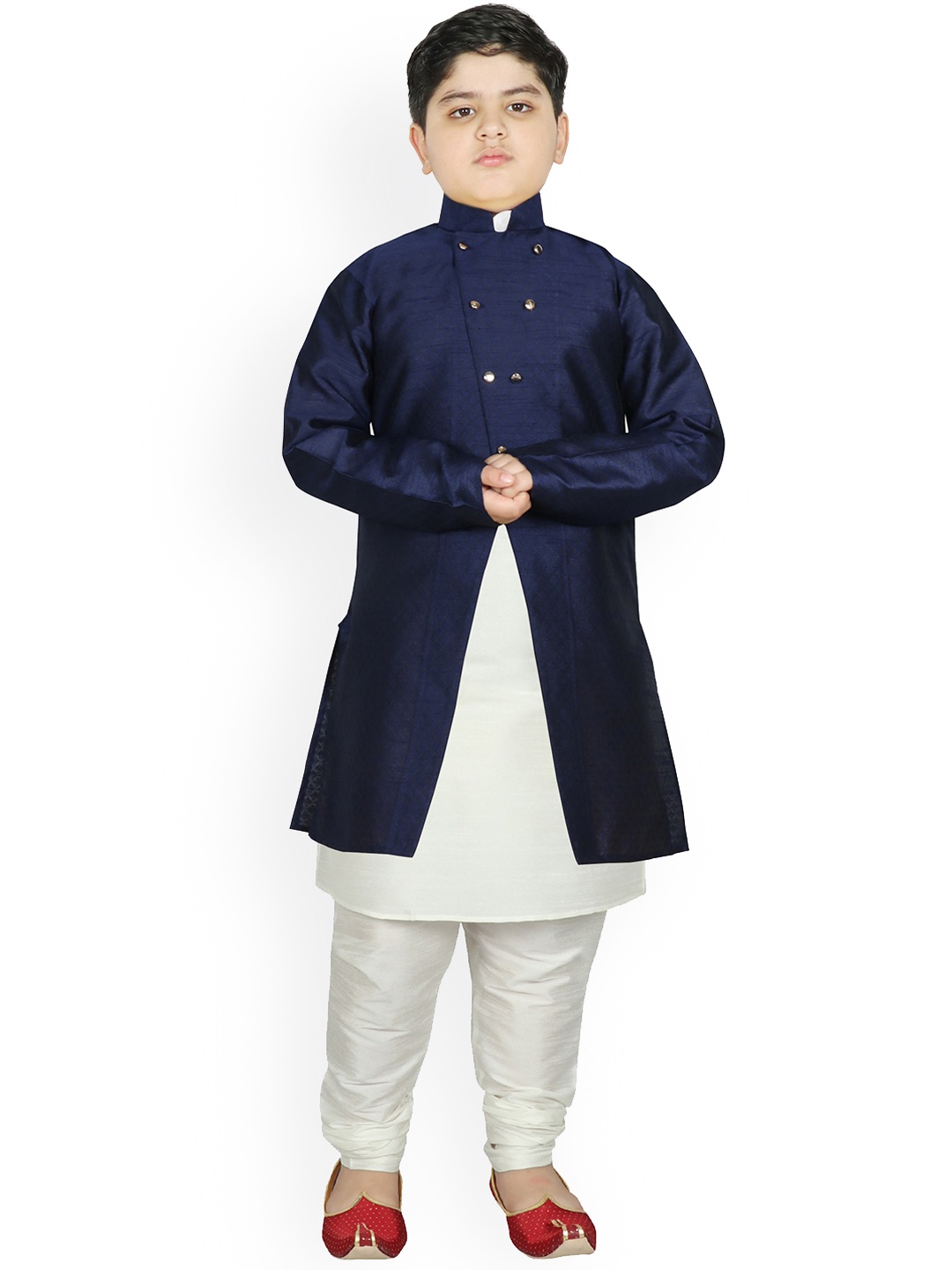 

SG YUVRAJ Boys Navy Blue Raw Silk Kurta with Pyjamas