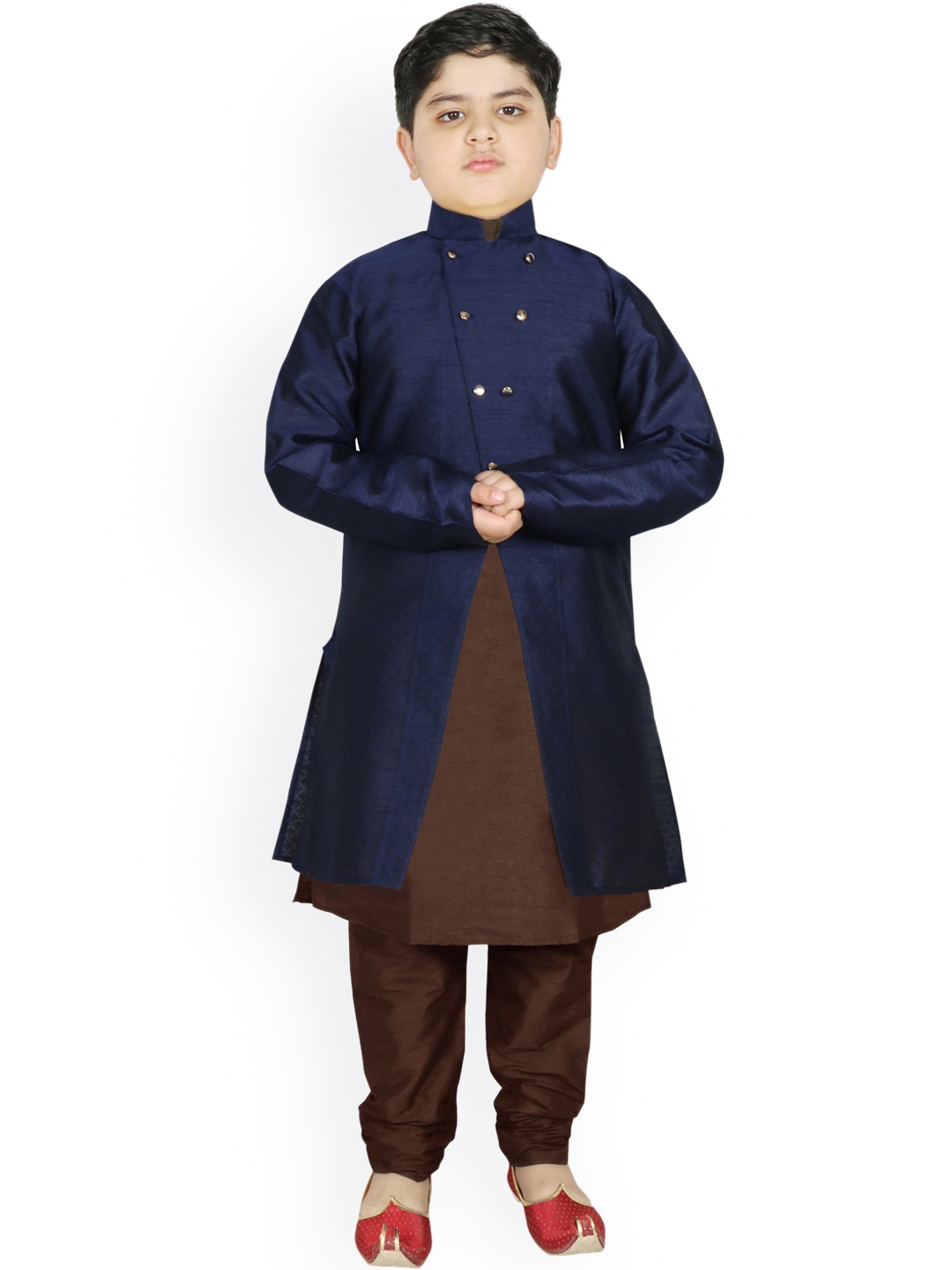 

SG YUVRAJ Boys Navy Blue Raw Silk Kurta with Pyjamas