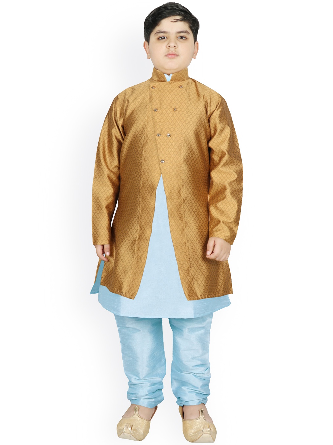 

SG YUVRAJ Boys Gold-Toned & Blue Raw Silk Kurta with Churidar
