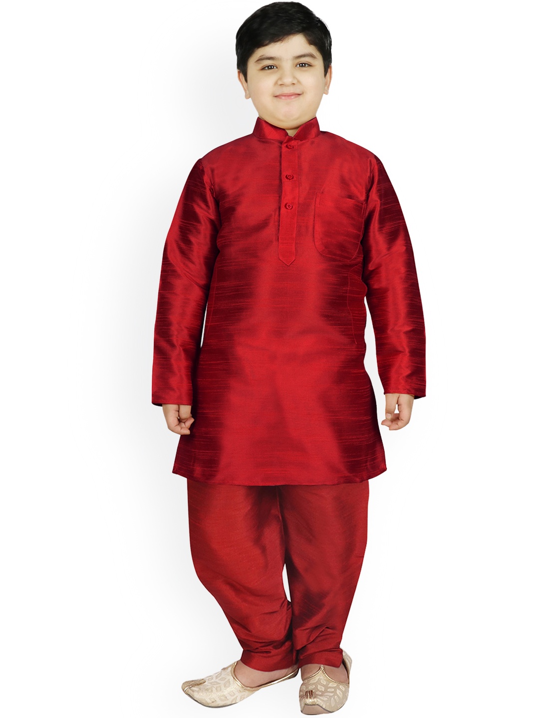 

SG YUVRAJ Boys Maroon Raw Silk Kurta with Salwar & Jacket