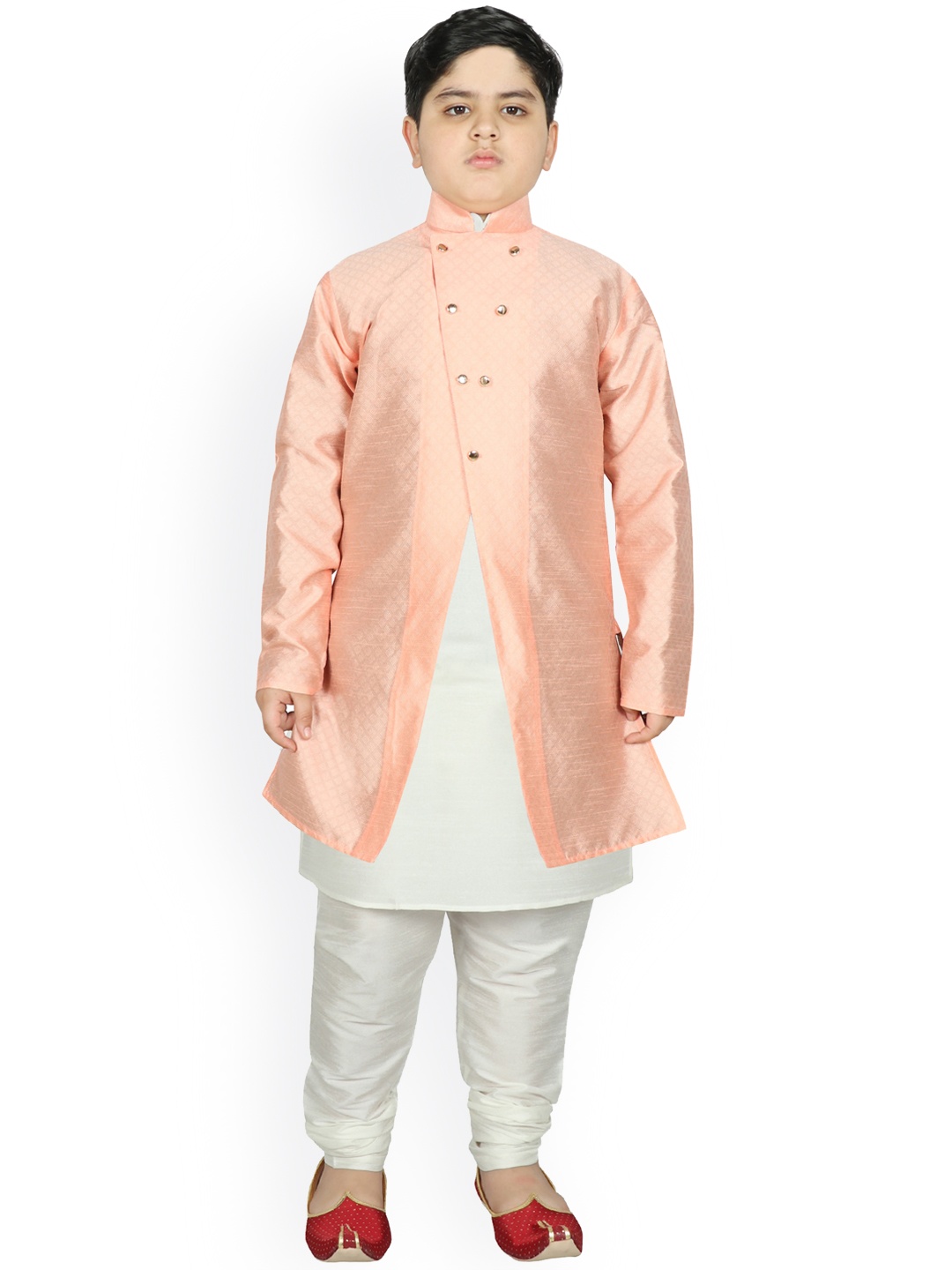 

SG YUVRAJ Boys Peach-Coloured Raw Silk Kurta with Pyjamas