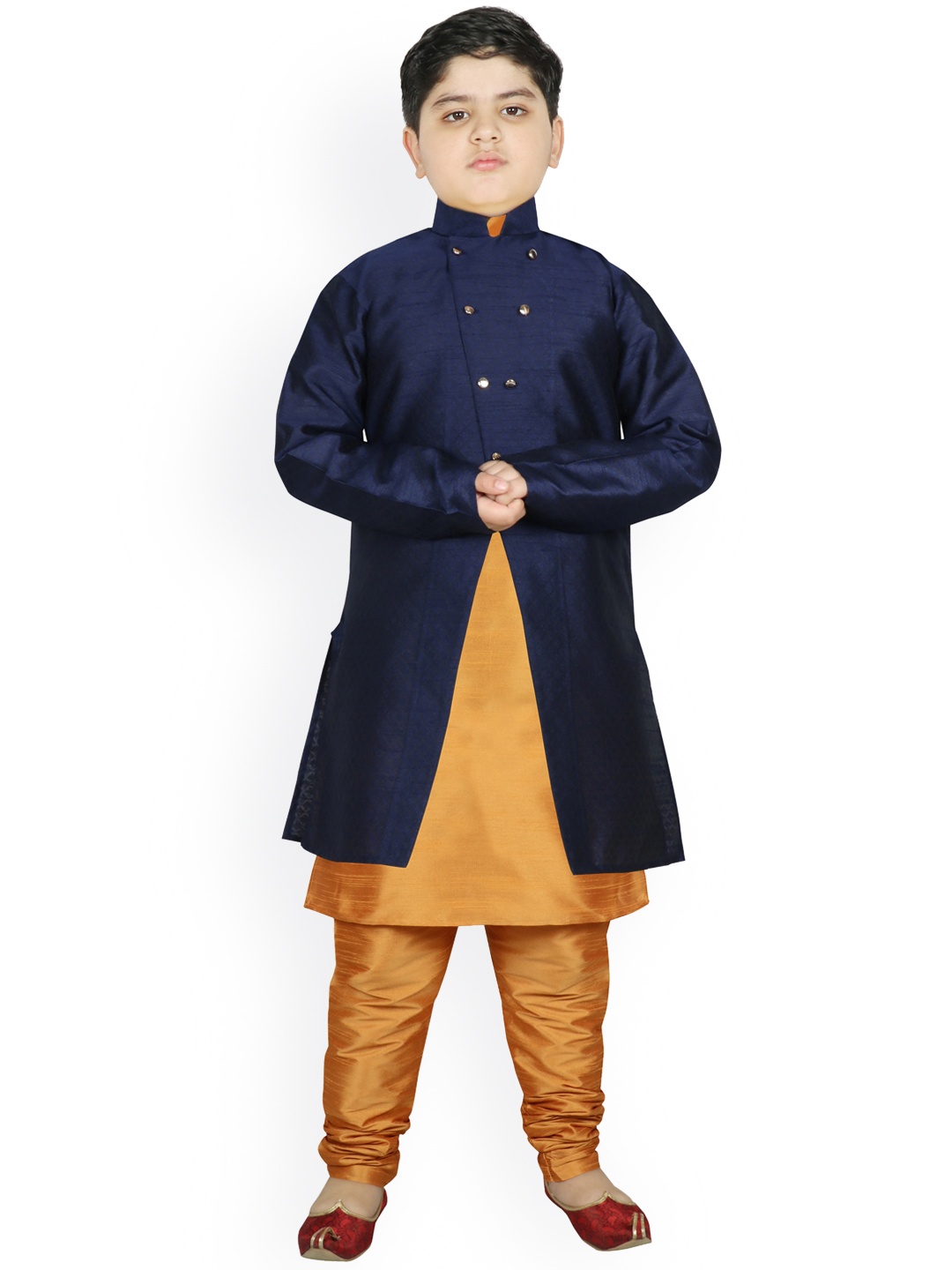 

SG YUVRAJ Boys Navy Blue Raw Silk Kurta with Pyjamas