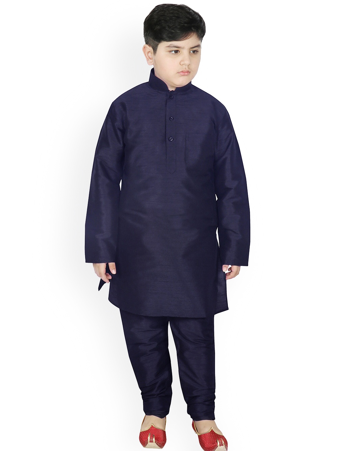

SG YUVRAJ Boys Navy Blue Raw Silk Kurta with Pyjamas & Jacket
