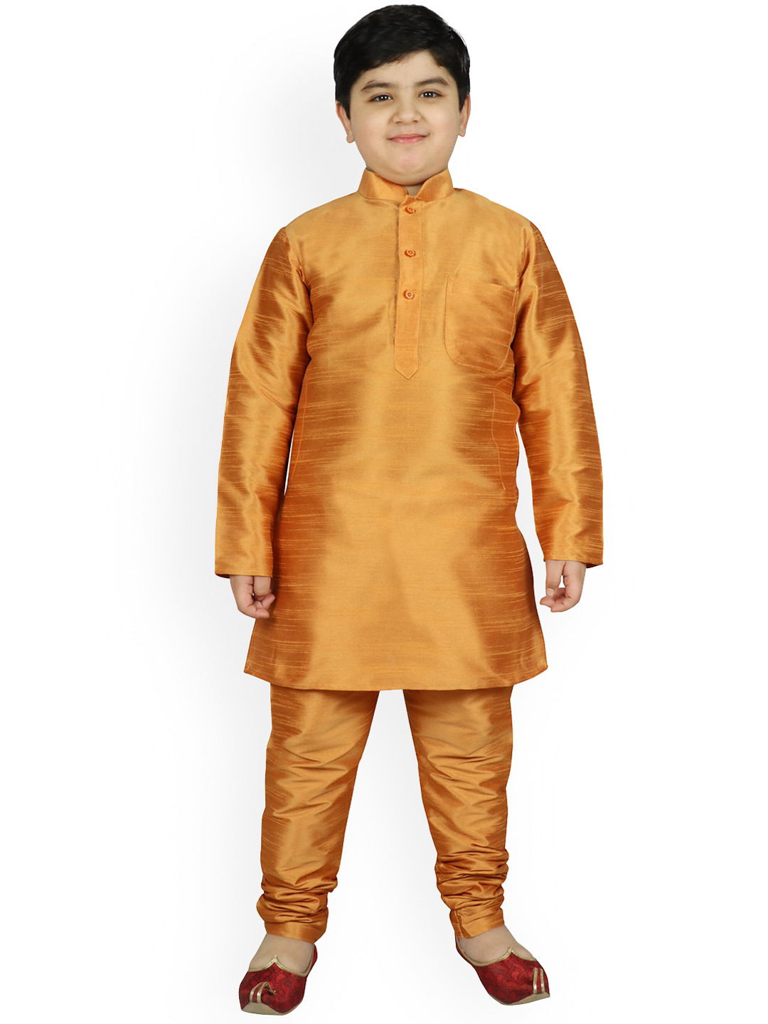 

SG YUVRAJ Boys Maroon & Yellow Raw Silk Kurta with Pyjamas