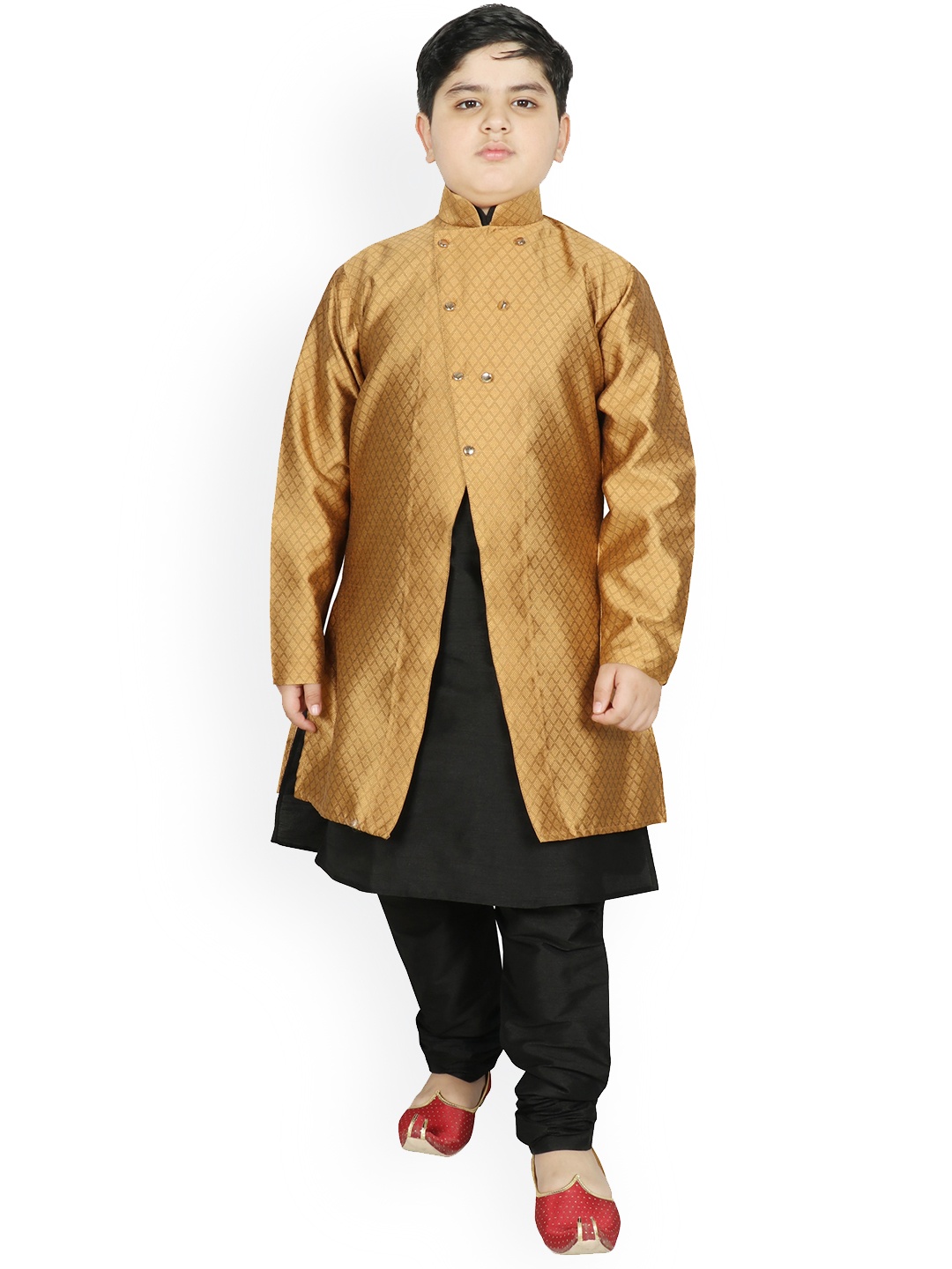 

SG YUVRAJ Boys Golden Raw Silk Kurta with Pyjamas & Jacket, Gold
