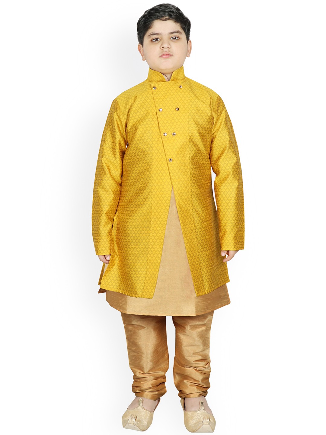 

SG YUVRAJ Boys Yellow Raw Silk Kurta with Churidar