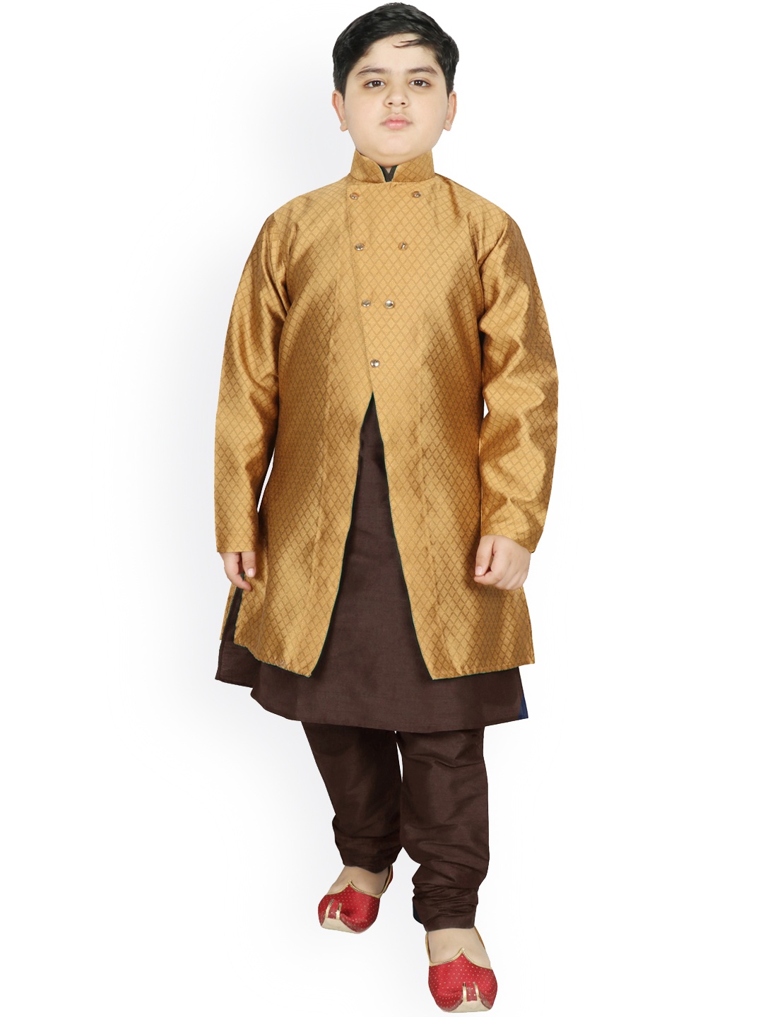 

SG YUVRAJ Boys Brown Raw Silk Kurta with Pyjamas & Jacket