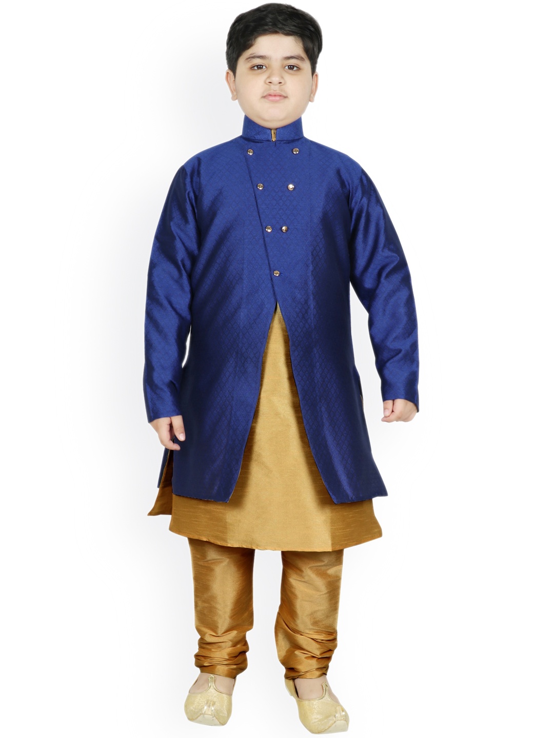 

SG YUVRAJ Boys Blue Raw Silk Kurta with Pyjamas & Jacket