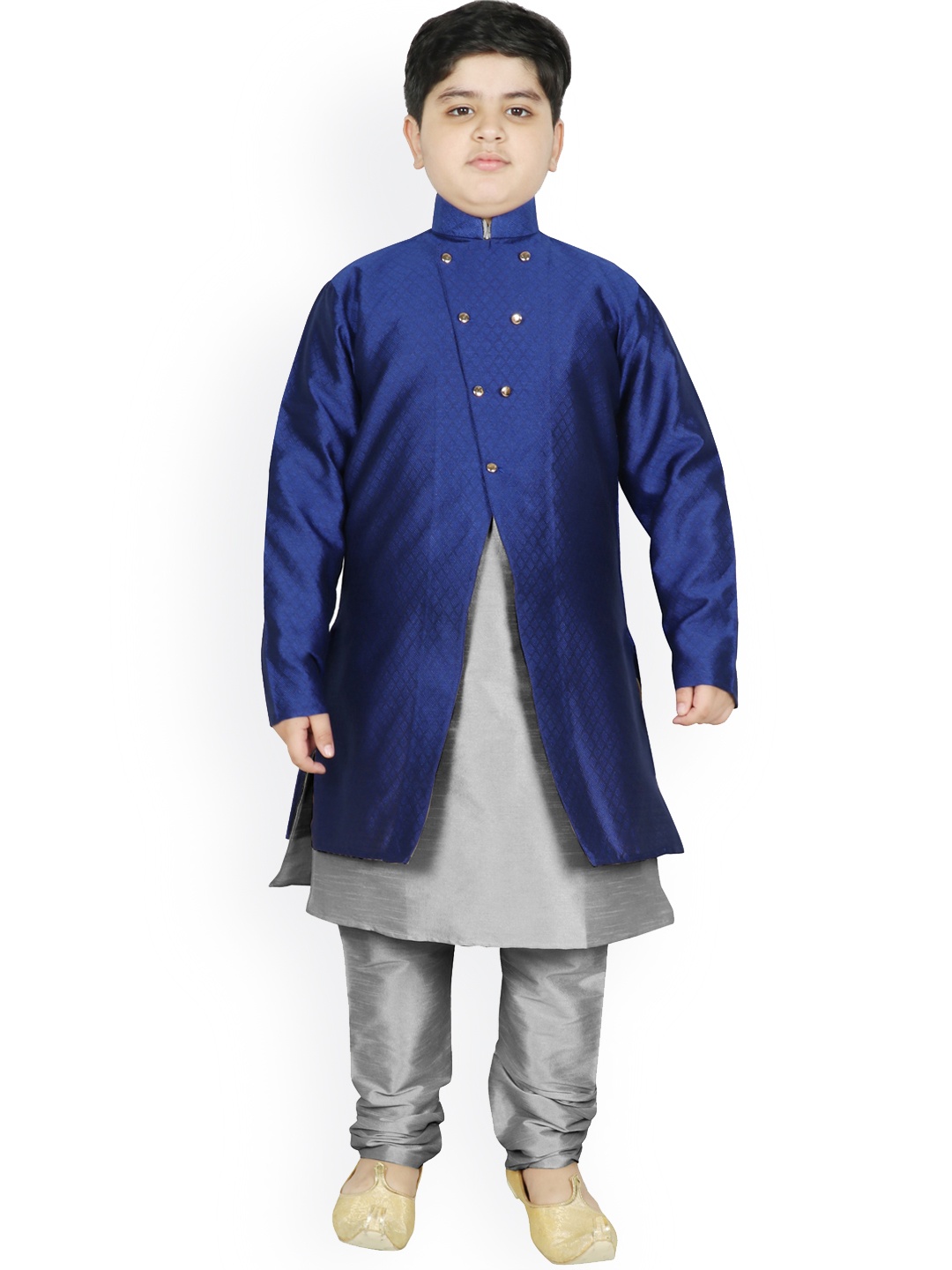 

SG YUVRAJ Boys Blue & Grey Raw Silk Kurta with Churidar