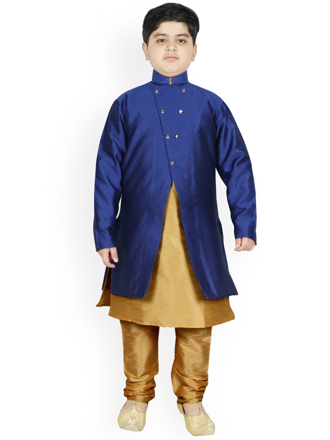 

SG YUVRAJ Boys Blue & Yellow Raw Silk Kurta with Churidar