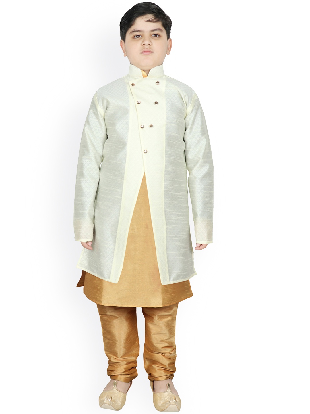 

SG YUVRAJ Boys Gold-Coloured Raw Silk Kurta with Pyjamas & Jacket, Cream