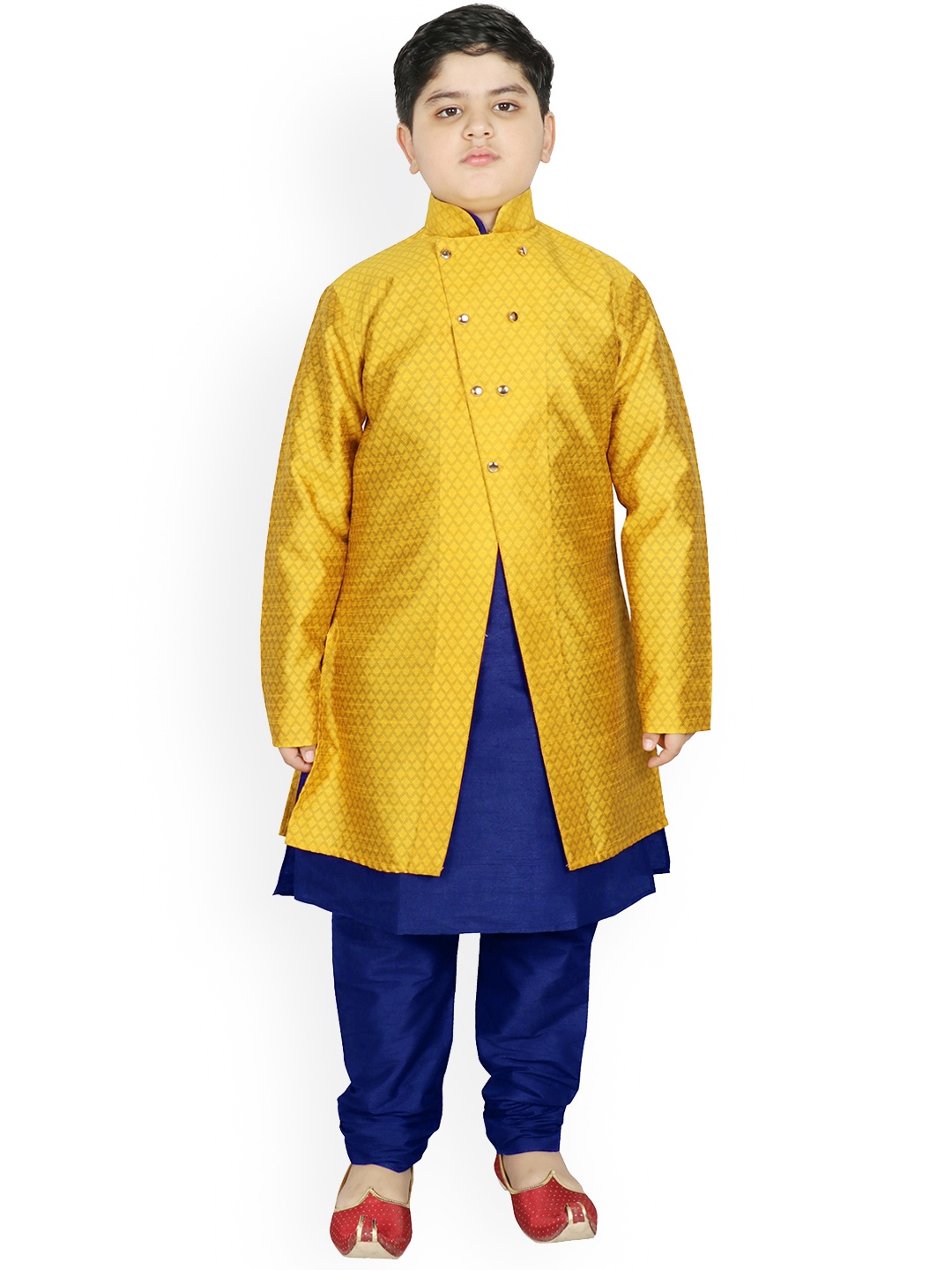 

SG YUVRAJ Boys Blue Raw Silk Kurta with Pyjamas & Jacket