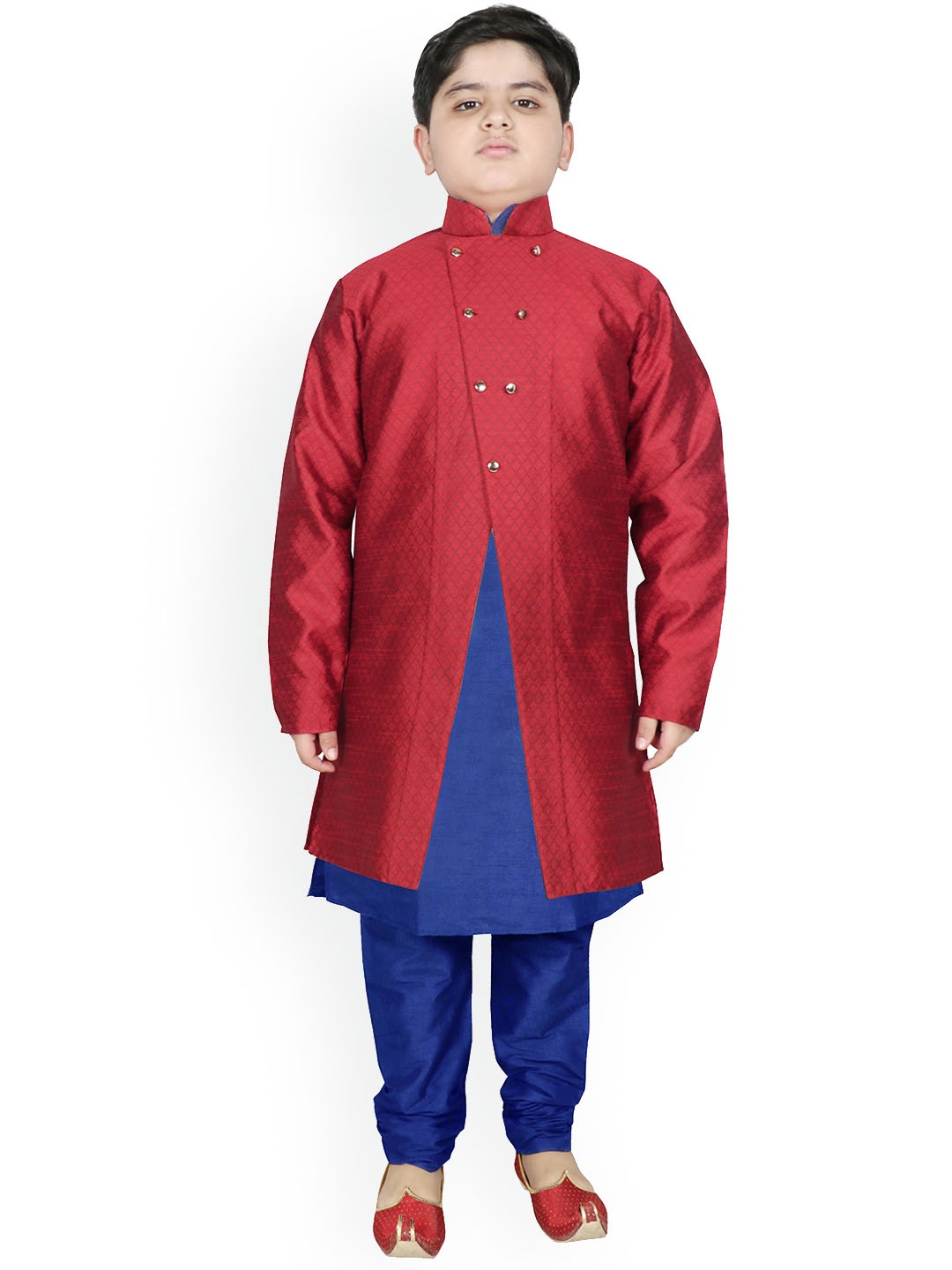 

SG YUVRAJ Boys Blue Raw Silk Kurta with Churidar & Jacket