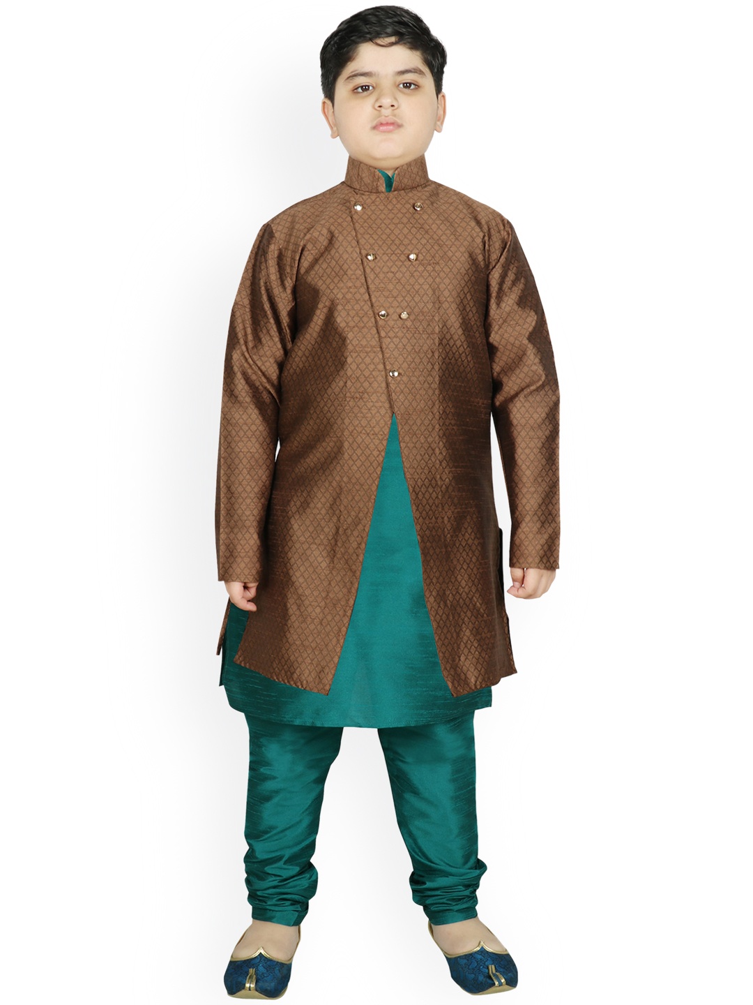 

SG YUVRAJ Boys Brown Raw Silk Kurta with Pyjamas & Jacket