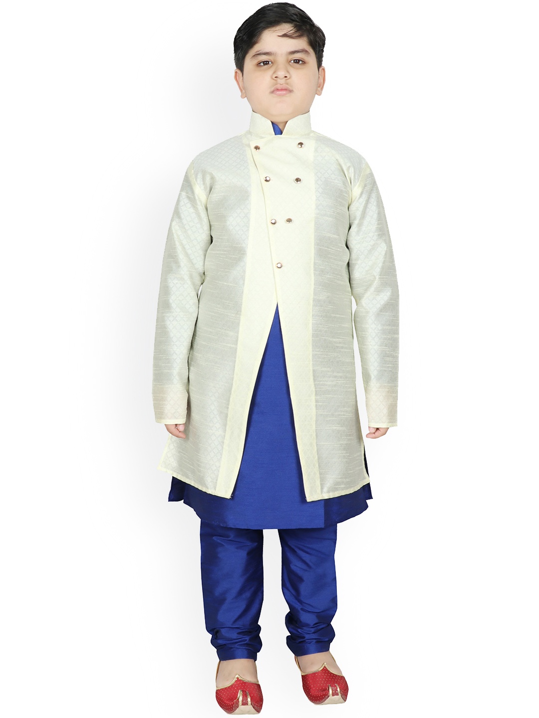 

SG YUVRAJ Boys Blue Raw Silk Kurta with Pyjamas & Jacket