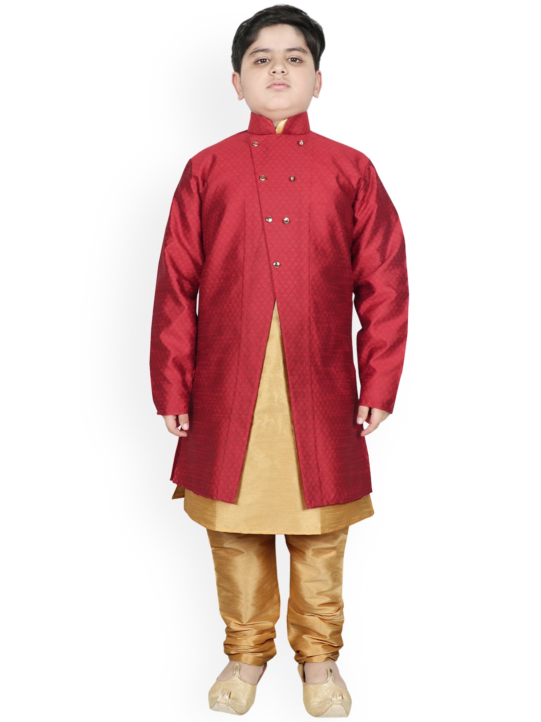 

SG YUVRAJ Boys Maroon Raw Silk Kurta with Pyjamas & Jacket