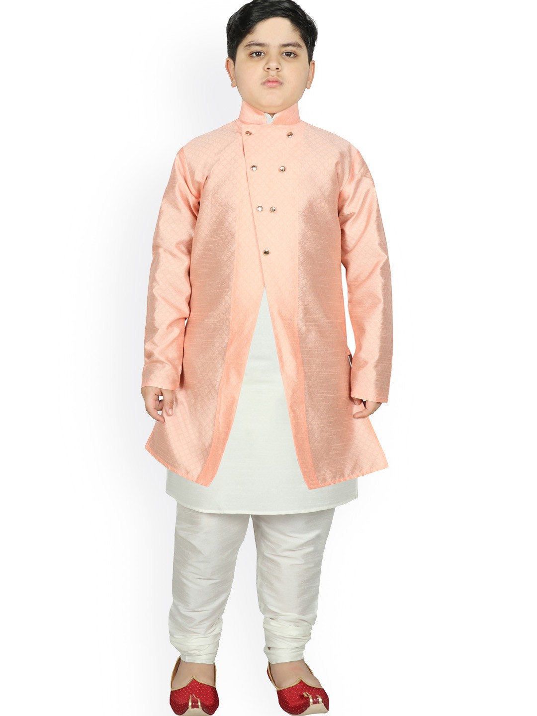 

SG YUVRAJ Boys Peach-Coloured Raw Silk Kurta with Pyjamas
