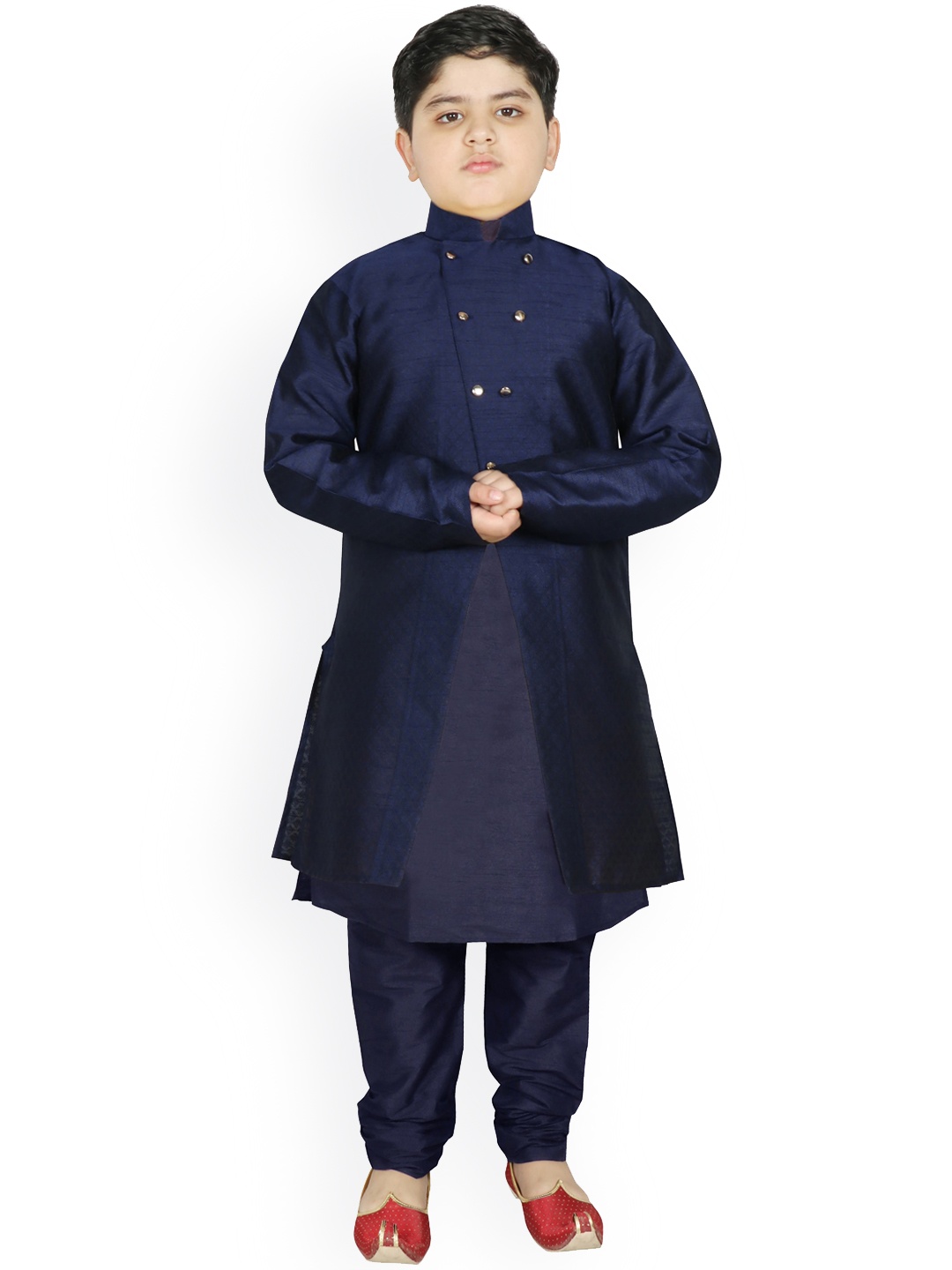 

SG YUVRAJ Boys Navy Blue Raw Silk Kurta with Pyjamas & Jacket