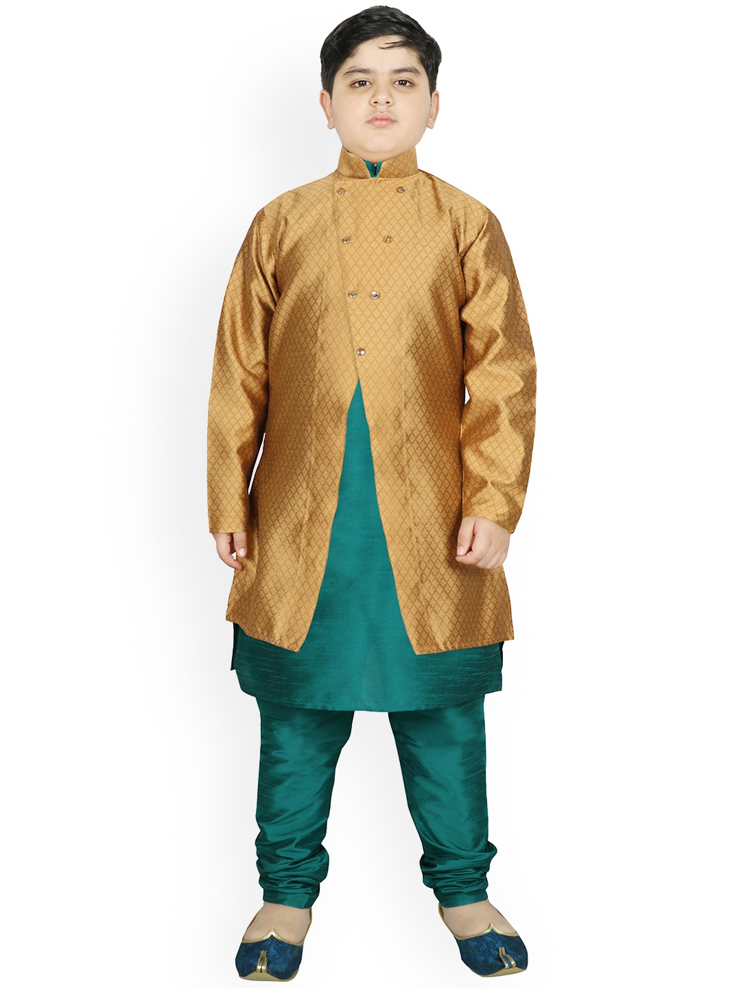

SG YUVRAJ Boys Green Raw Silk Kurta with Pyjamas & Jacket