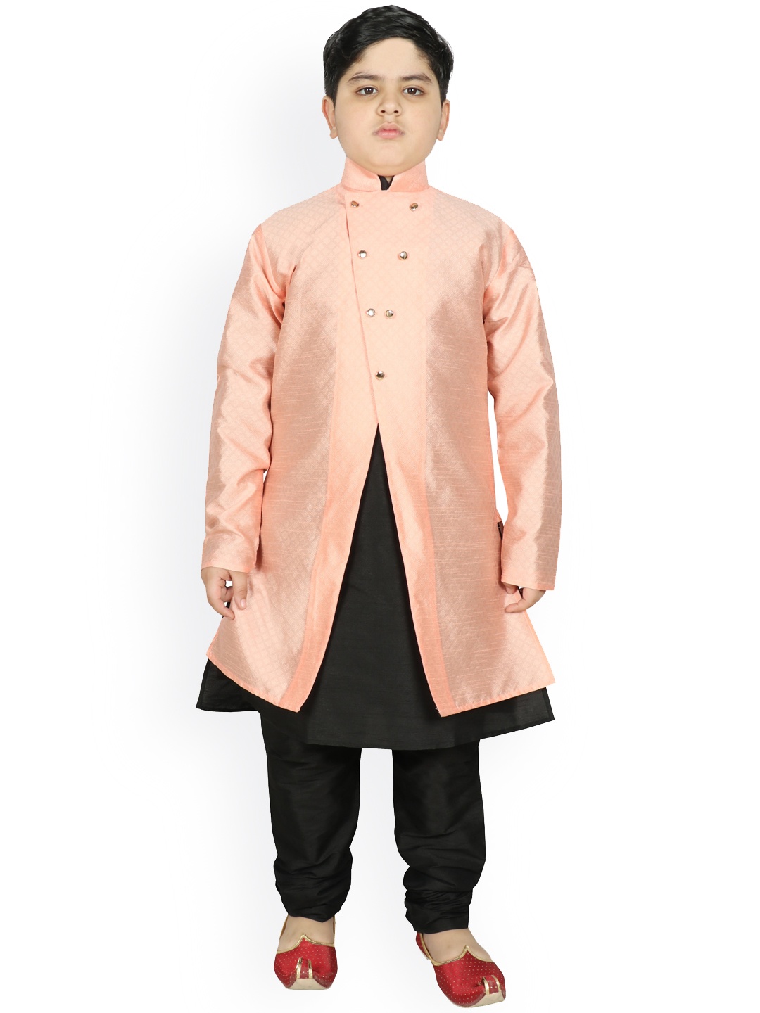 

SG YUVRAJ Boys Black Raw Silk Kurta with Churidar & Jacket