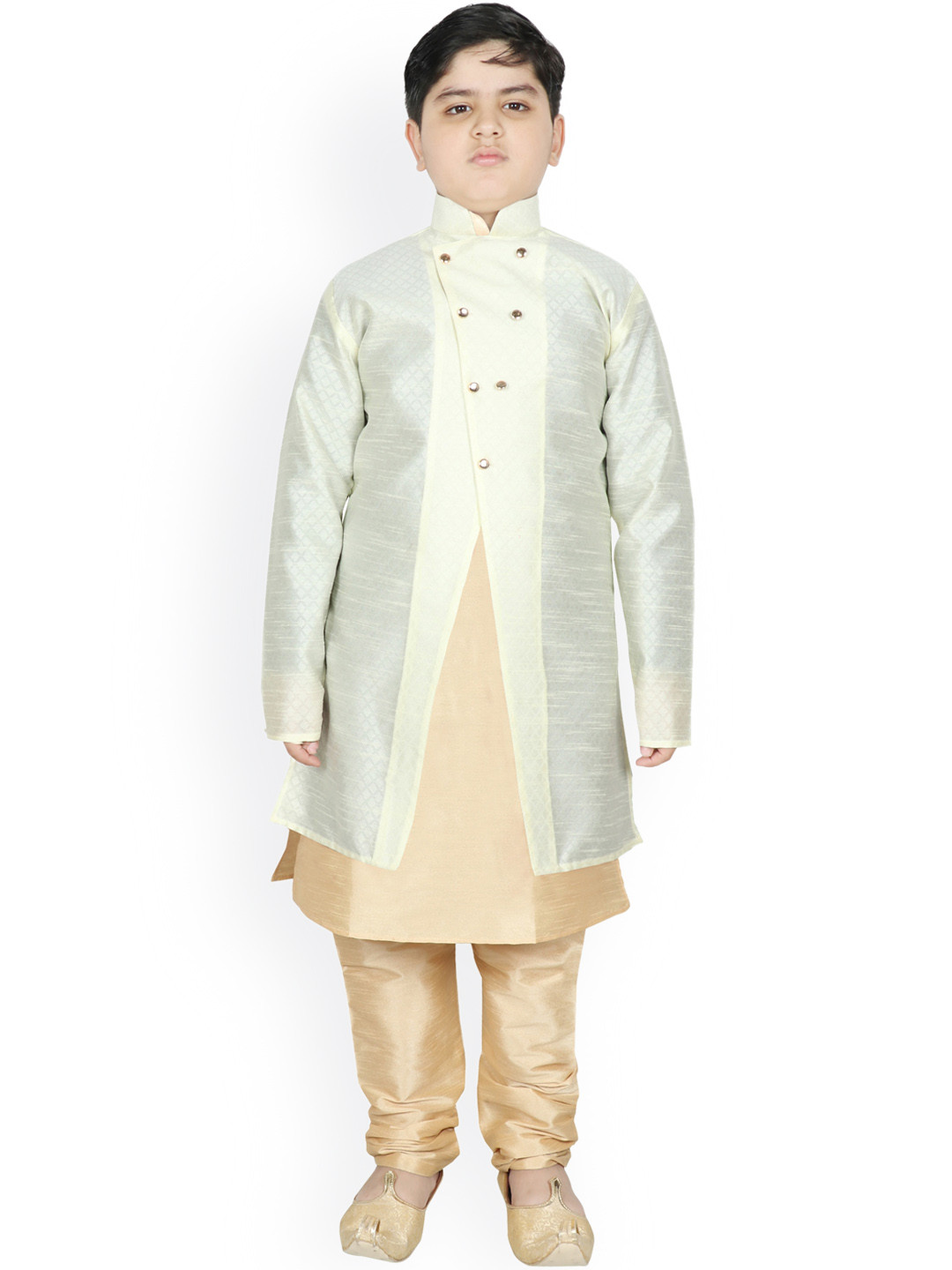 

SG YUVRAJ Boys Cream-Coloured & Off White Raw Silk Kurta with Churidar