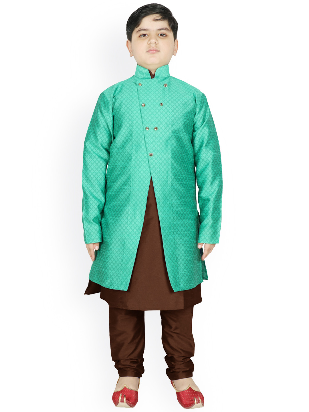 

SG YUVRAJ Boys Brown Raw Silk Kurta with Pyjamas & Jacket