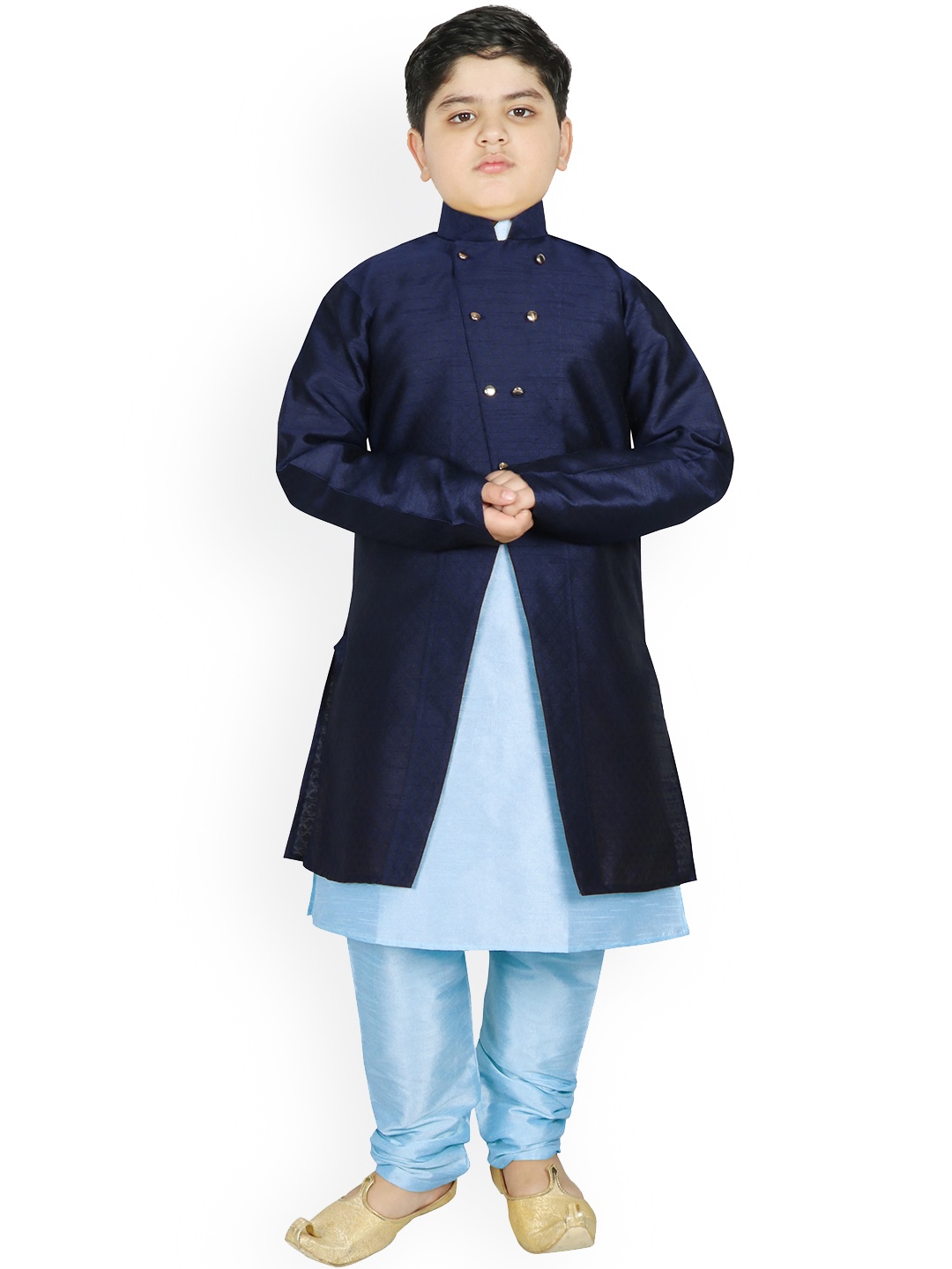 

SG YUVRAJ Boys Blue Raw Silk Kurta with Pyjamas & Jacket
