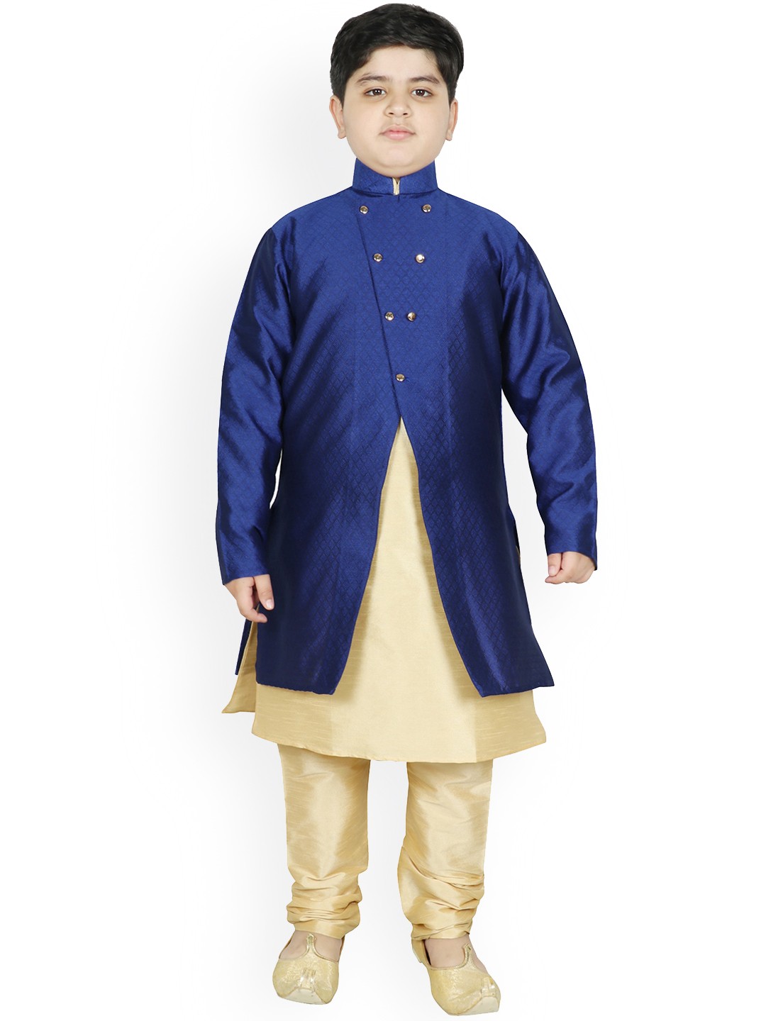 

SG YUVRAJ Boys Blue Raw Silk Kurta with Pyjamas & Jacket