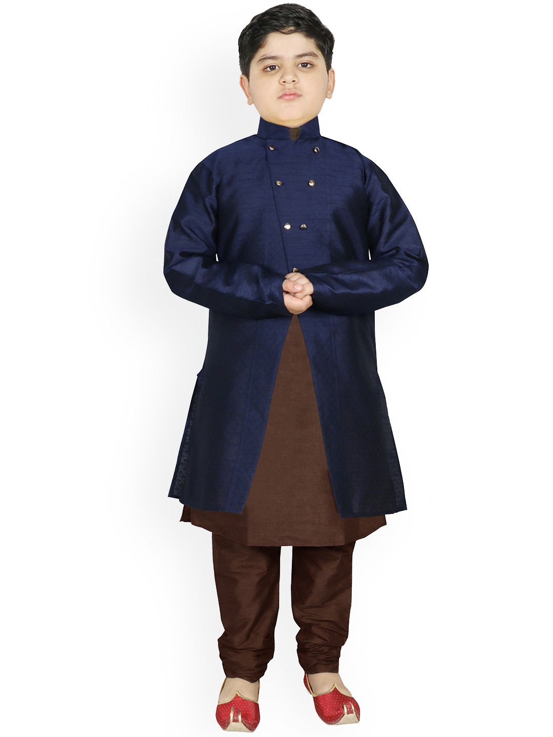 

SG YUVRAJ Boys Navy Blue Raw Silk Kurta with Pyjamas