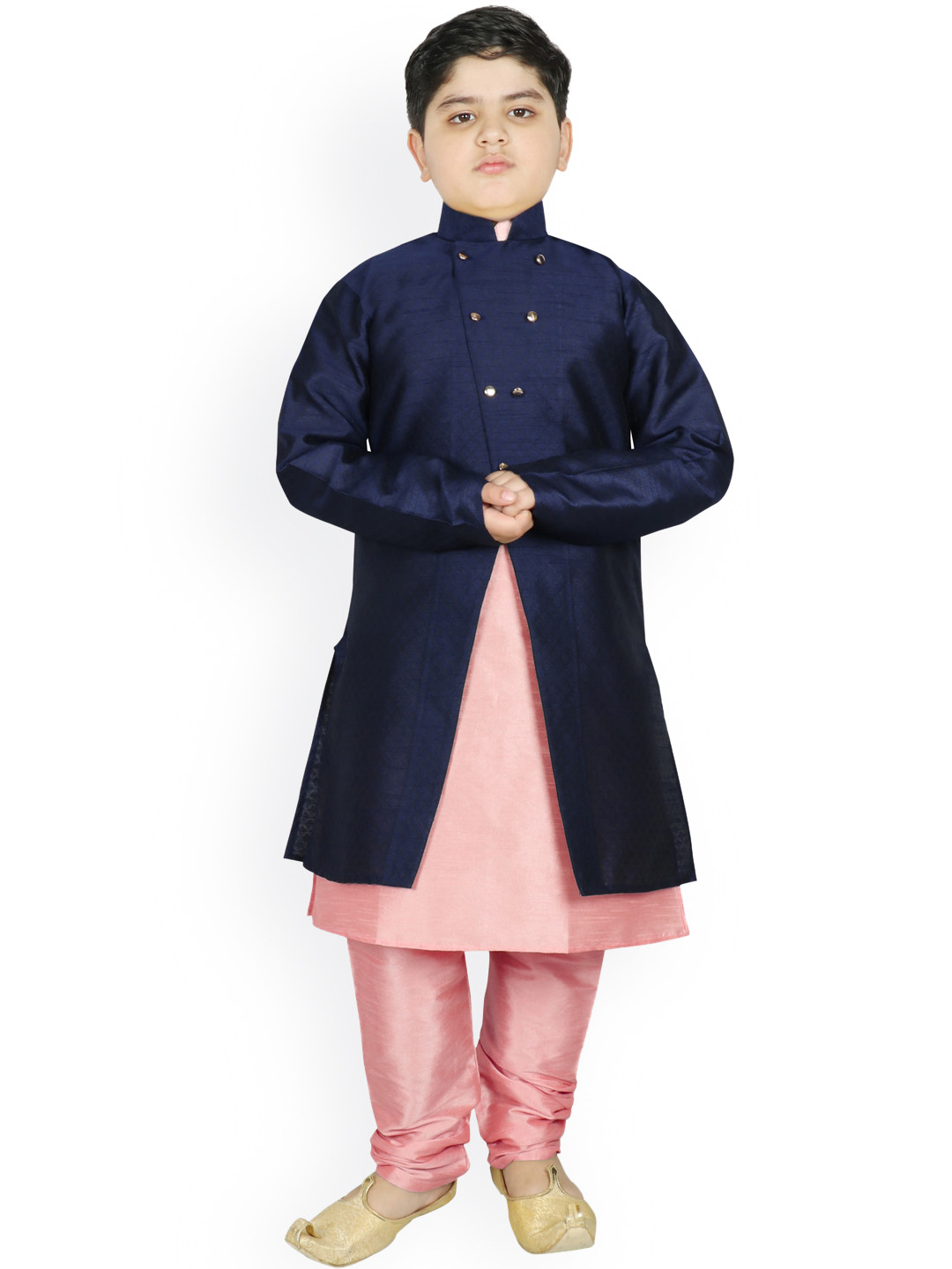 

SG YUVRAJ Boys Navy Blue Raw Silk Kurta with Pyjamas & Jacket