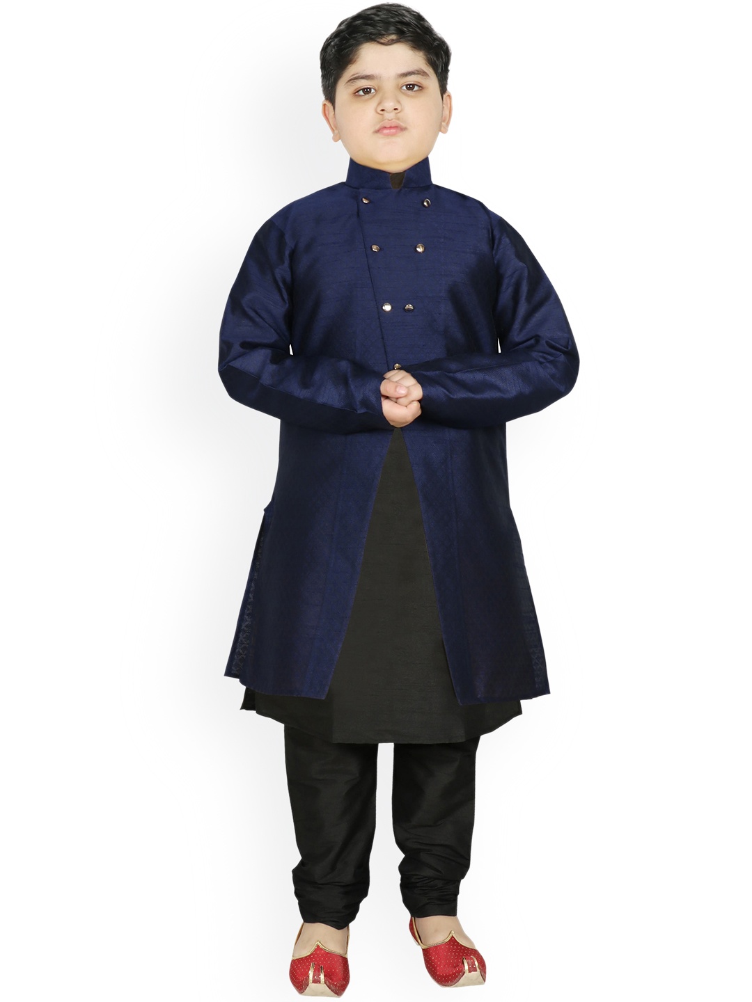 

SG YUVRAJ Boys Navy Blue Raw Silk Kurta with Pyjamas & Jacket