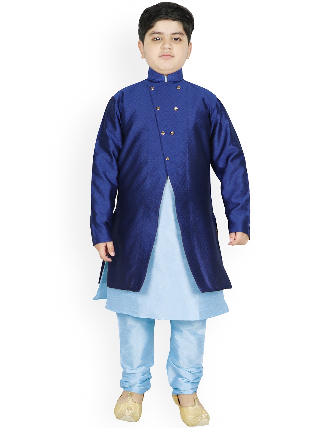 

SG YUVRAJ Boys Blue Raw Silk Kurta with Pyjamas & Jacket