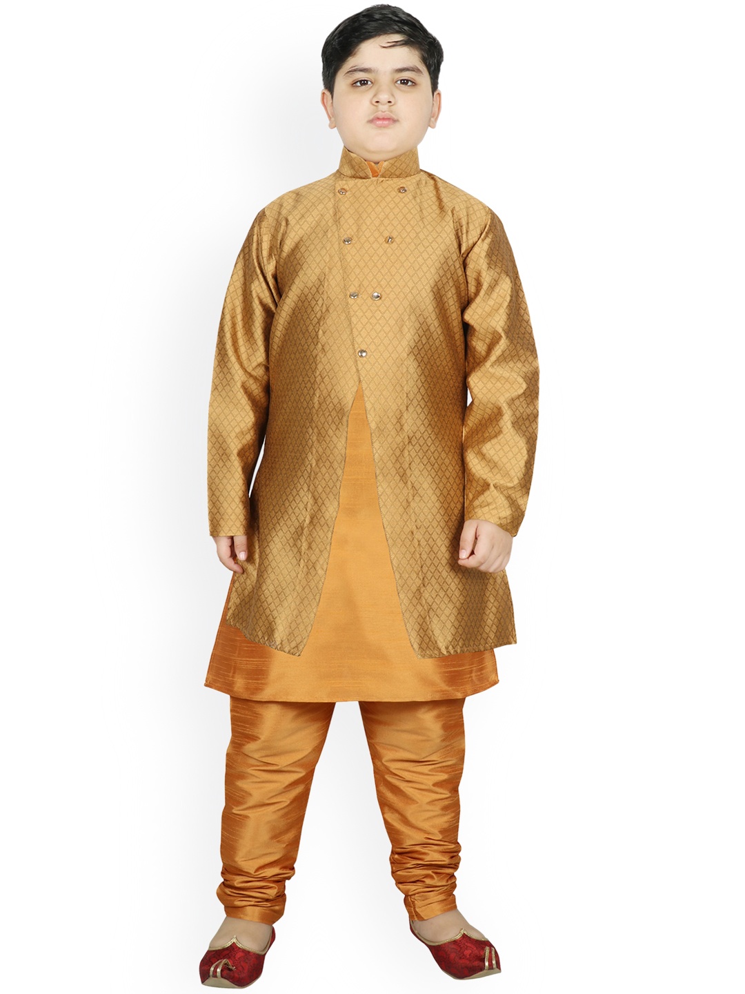

SG YUVRAJ Boys Golden Raw Silk Kurta with Pyjamas & Jacket, Gold