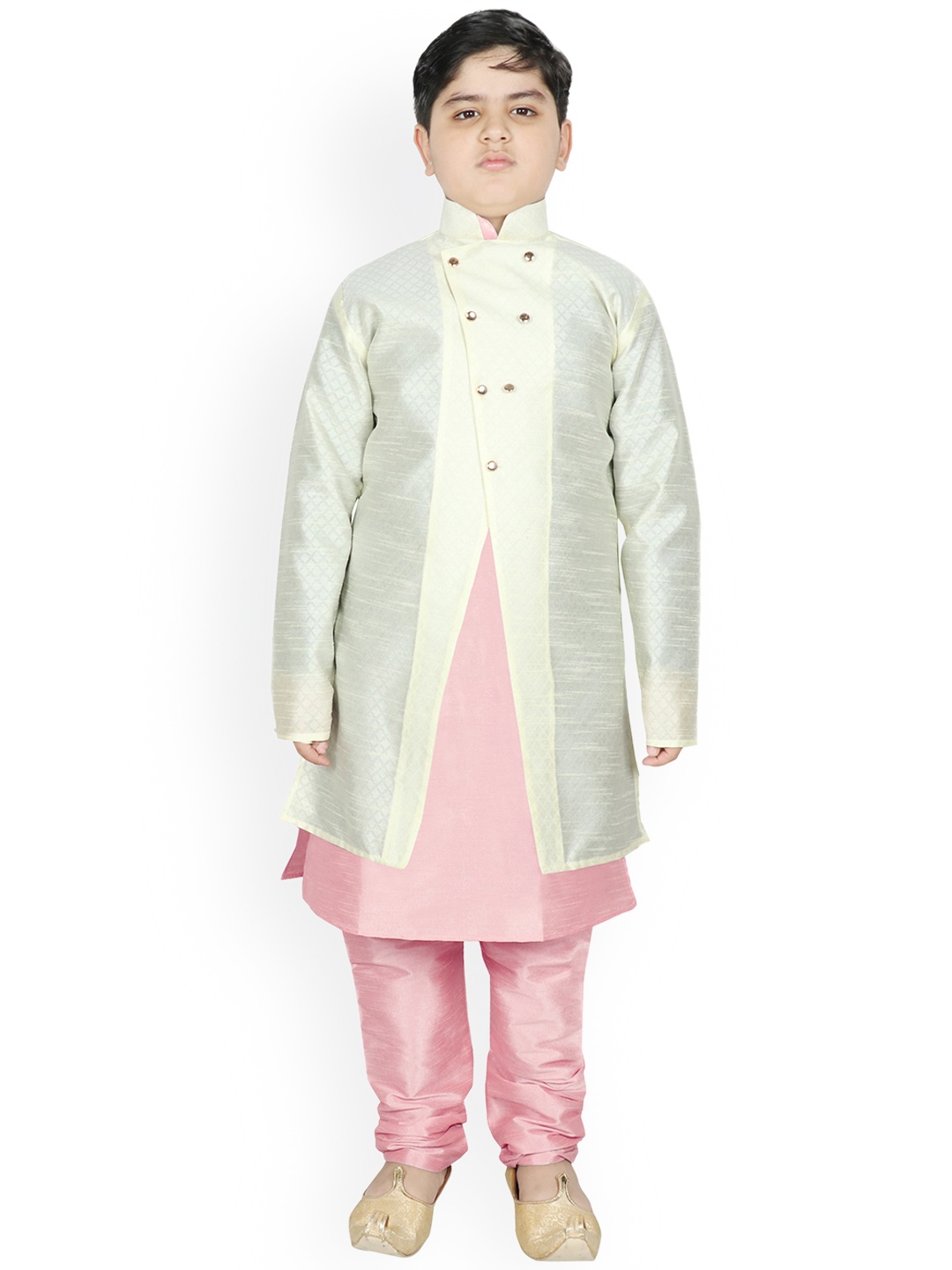 

SG YUVRAJ Boys Peach-Coloured Raw Silk Kurta with Pyjamas & Jacket