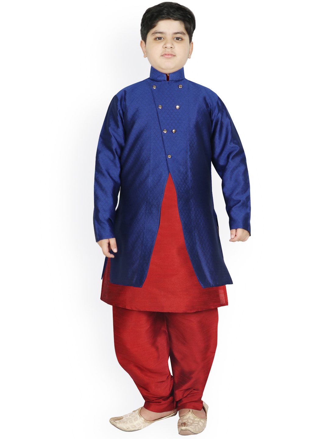 

SG YUVRAJ Boys Navy Blue Raw Silk Kurta with Salwar & Jacket
