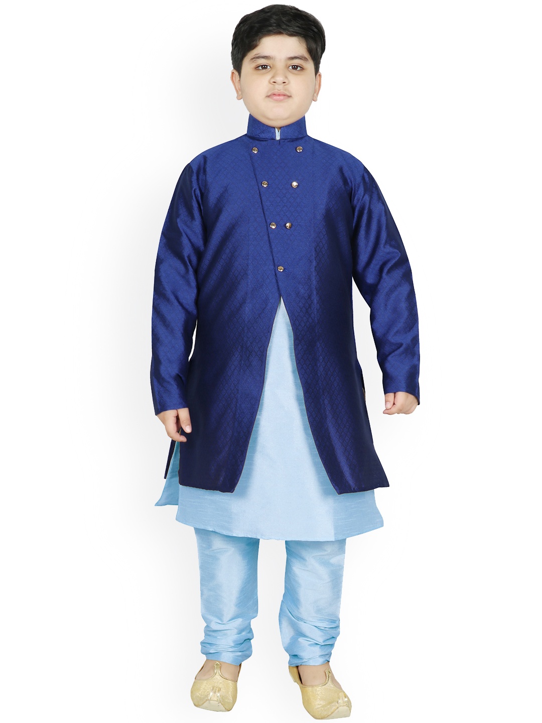 

SG YUVRAJ Boys Blue Raw Silk Kurta with Pyjamas & Jacket