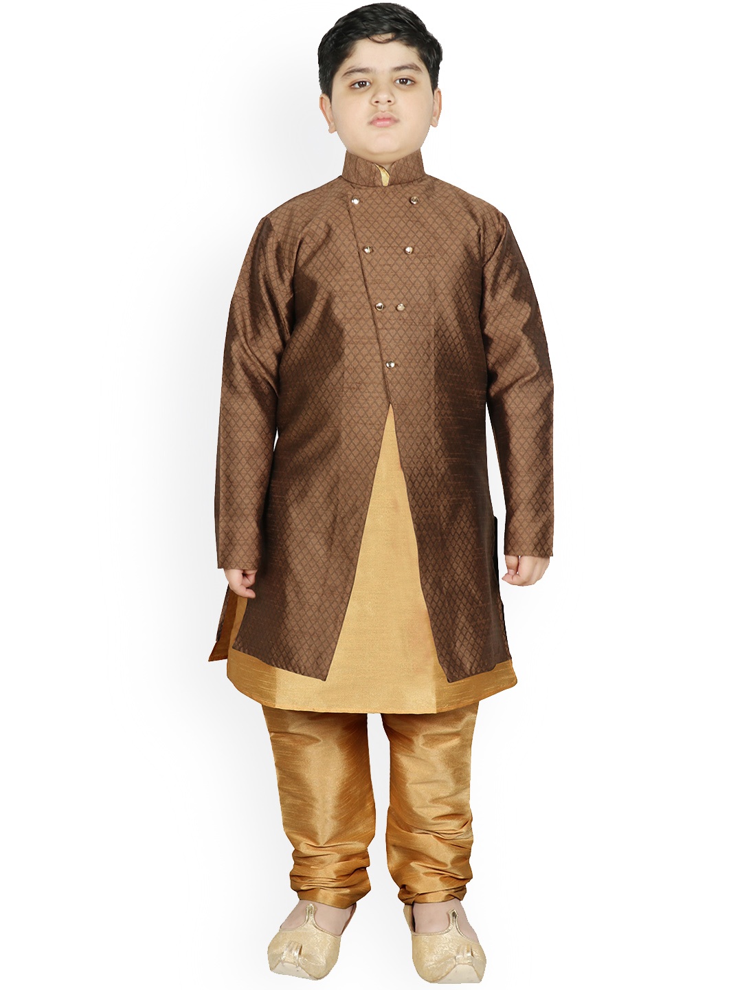 

SG YUVRAJ Boys Brown Raw Silk Kurta with Pyjamas With Jacket