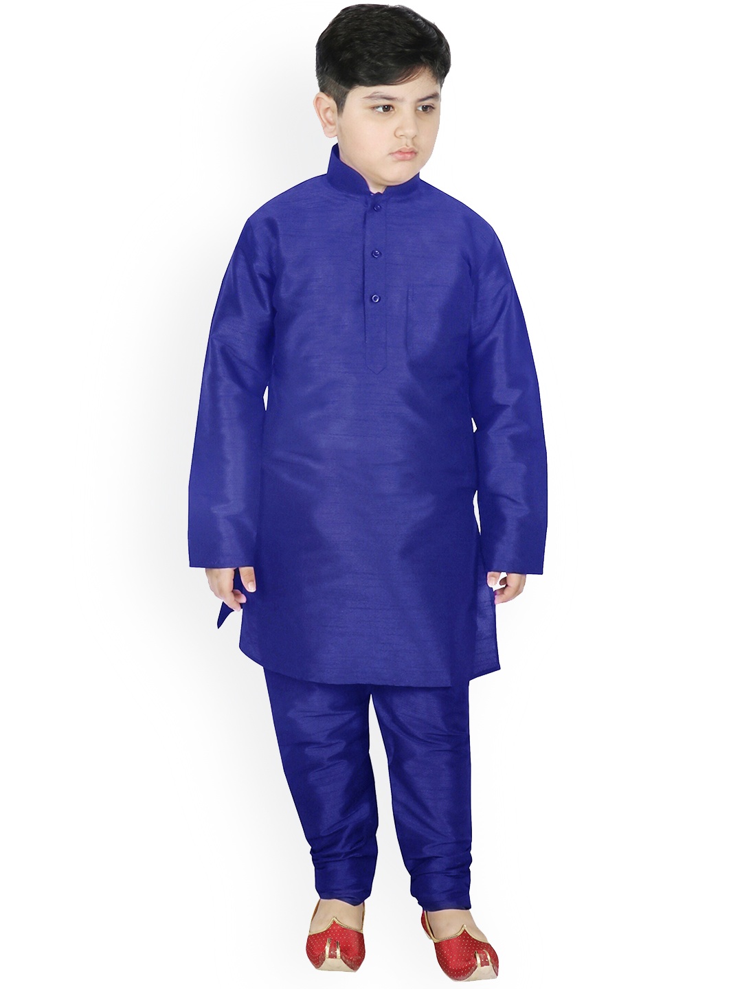 

SG YUVRAJ Boys Blue Raw Silk Kurta with Pyjamas & Jacket