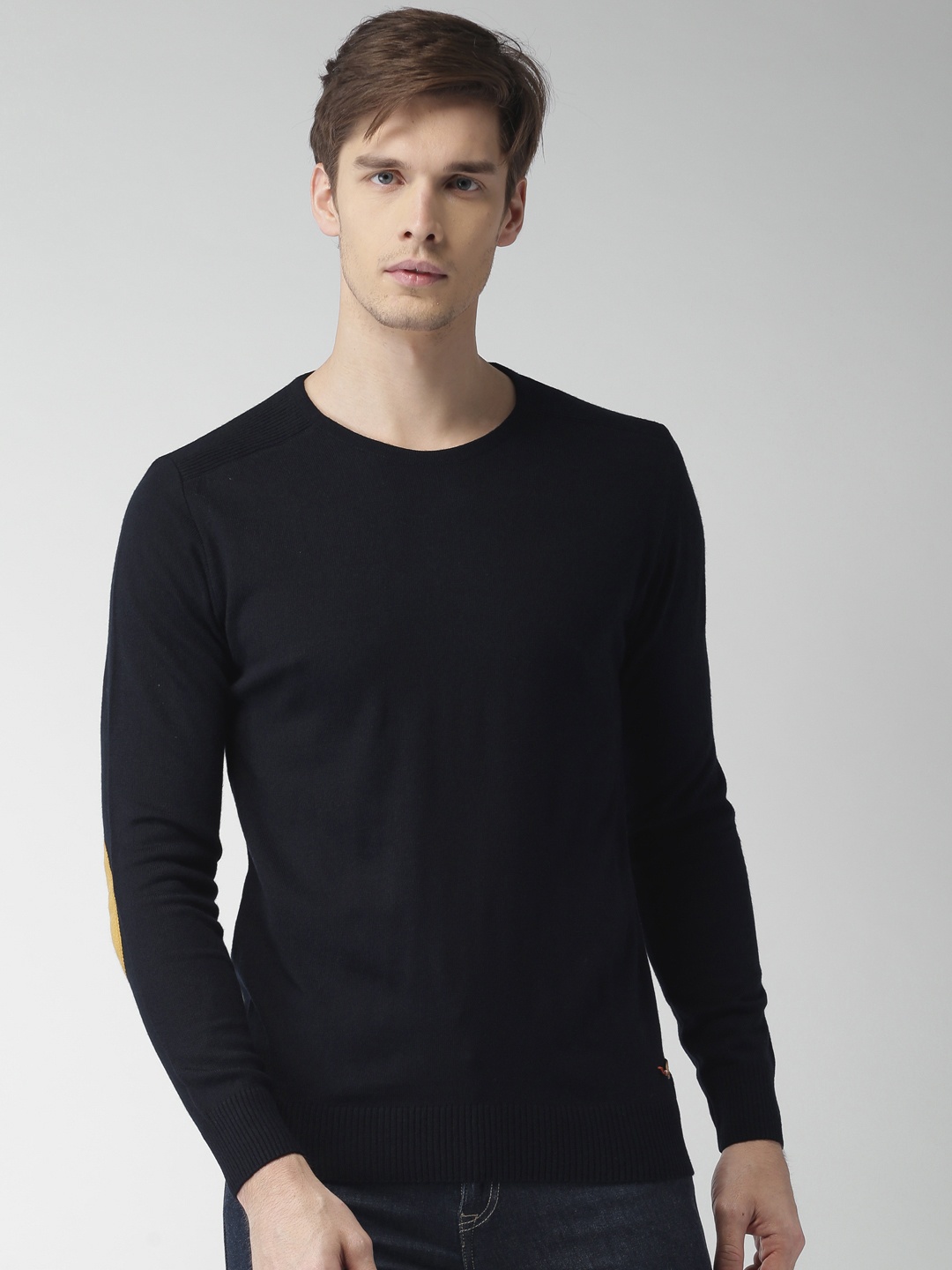 

Mast & Harbour Men Navy Blue Solid Sweater