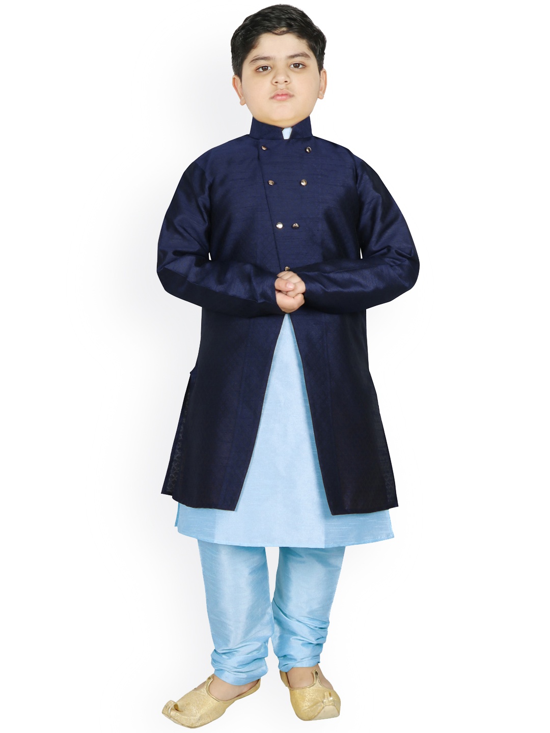 

SG YUVRAJ Boys Navy Blue & Blue Raw Silk Kurta with Churidar