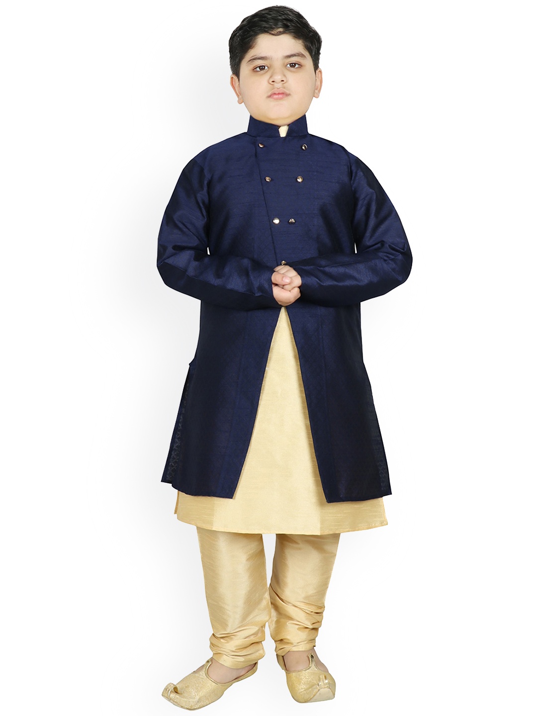 

SG YUVRAJ Boys Cream-Coloured Raw Silk Kurta with Pyjamas & Jacket