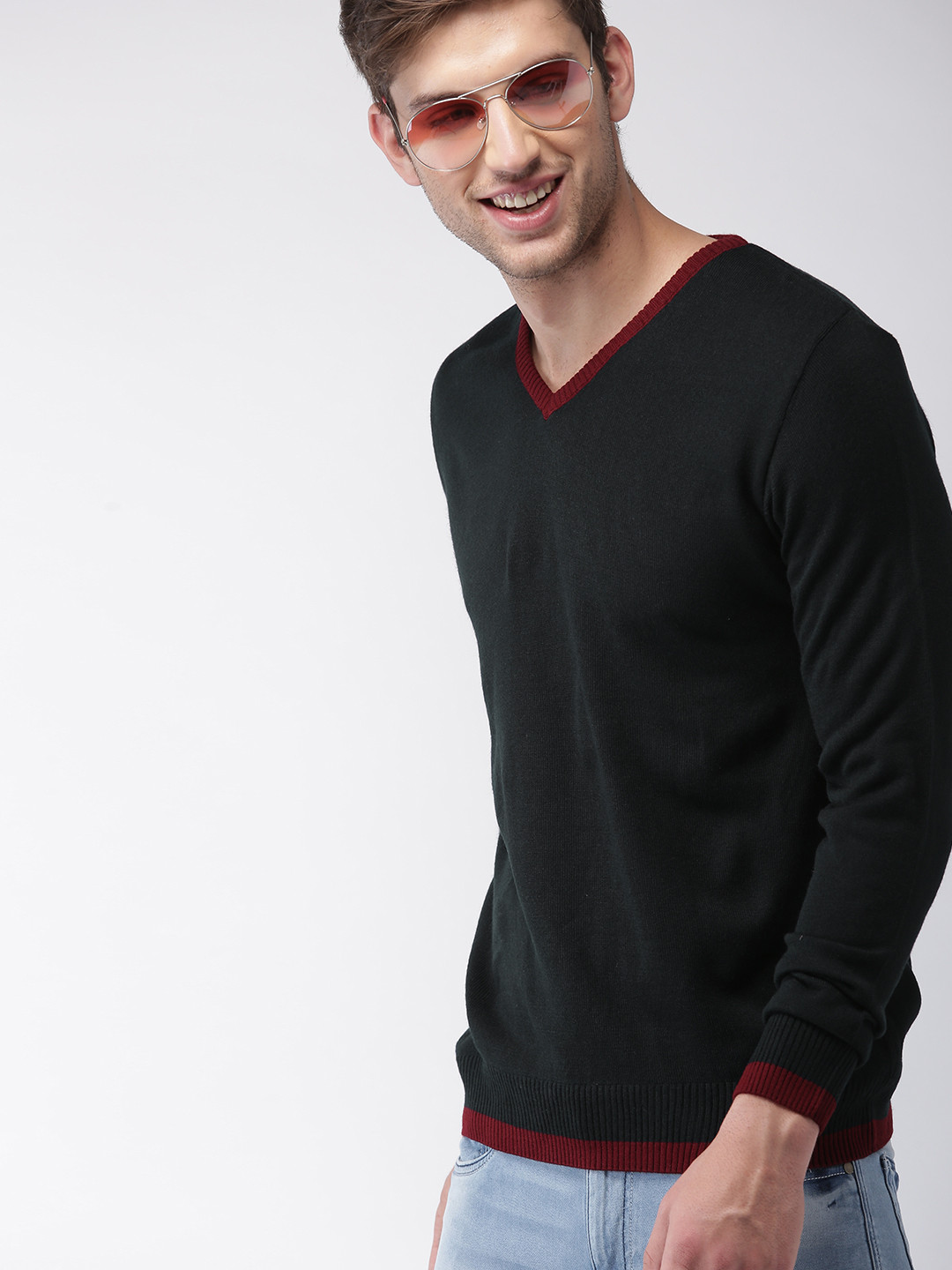 

Mast & Harbour Men Navy Blue Solid Sweater