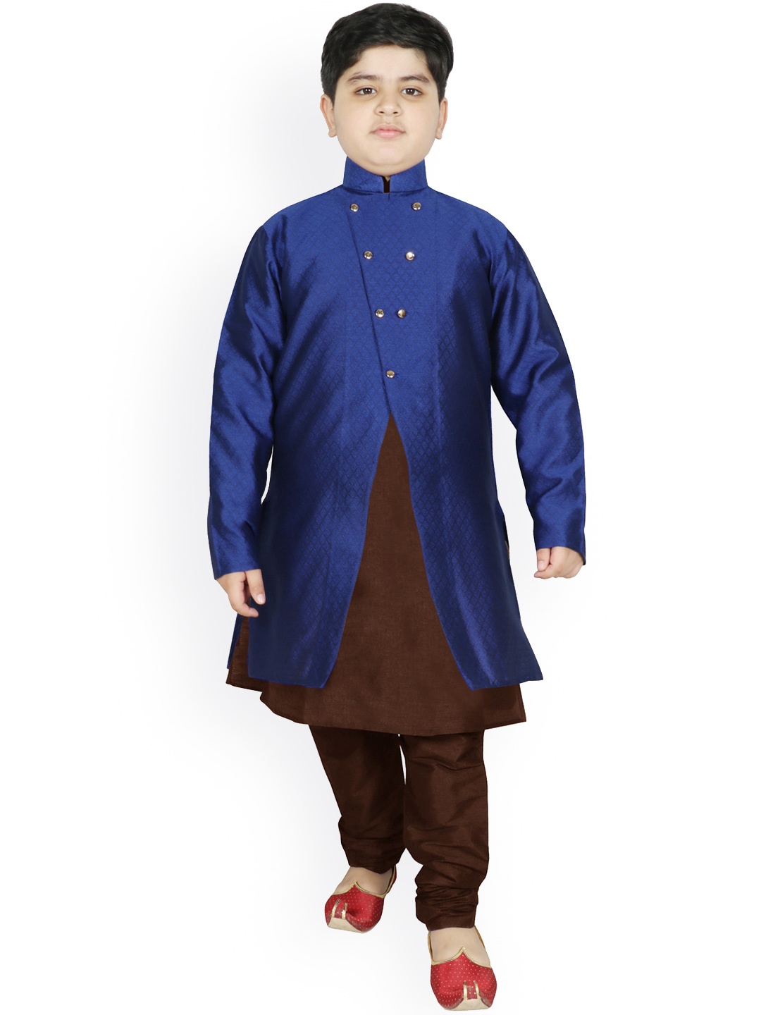 

SG YUVRAJ Boys Blue & Brown Raw Silk Kurta with Churidar