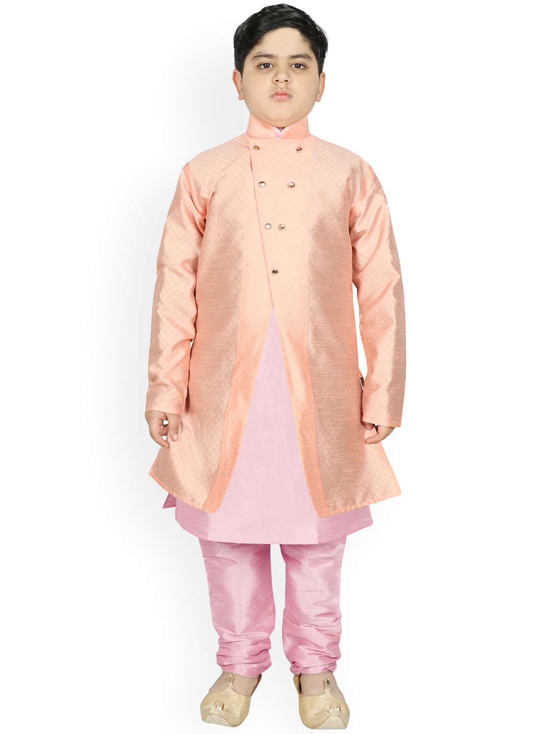 

SG YUVRAJ Boys Peach-Coloured Raw Silk Kurta with Pyjamas